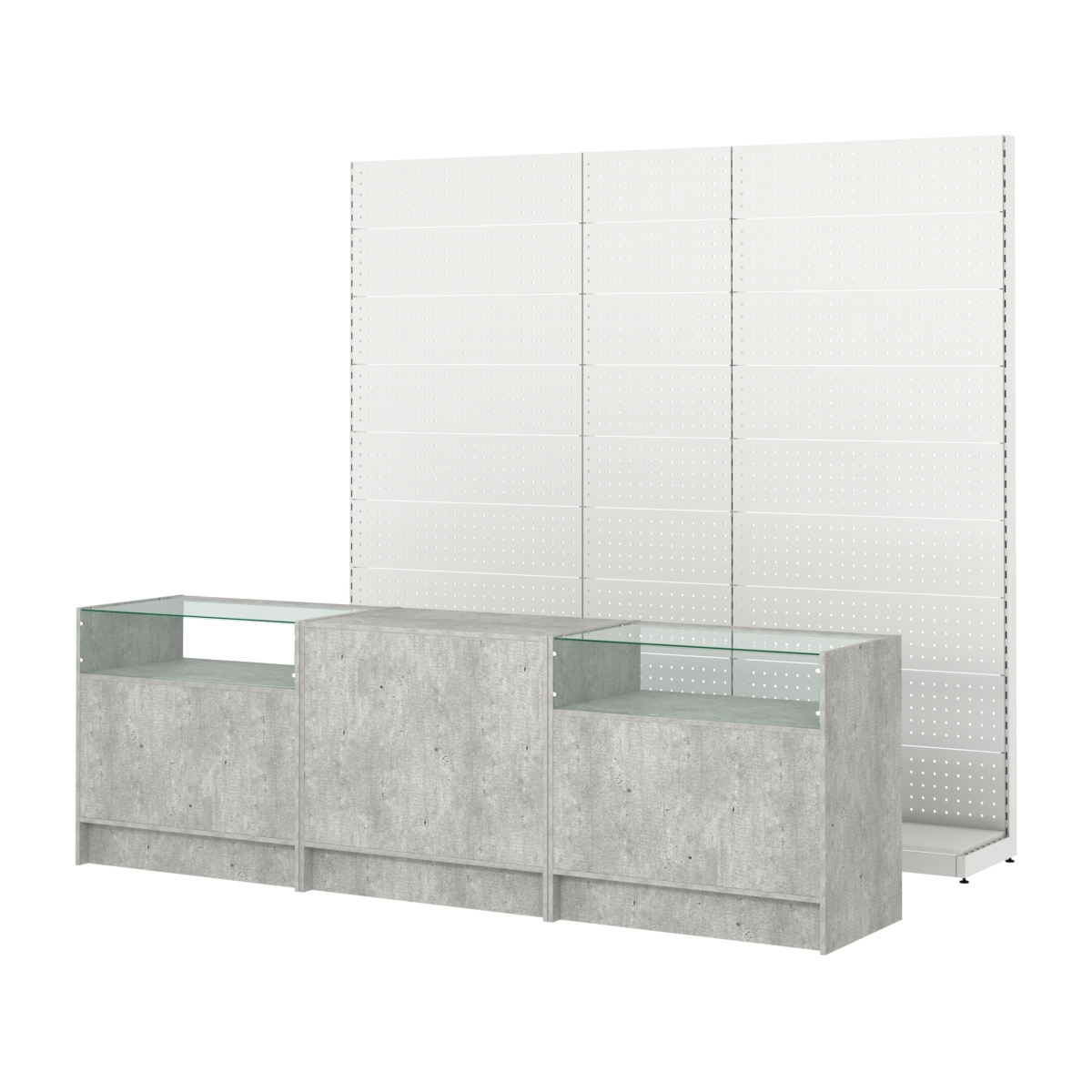 Комплект металлических стеллажей с перфорацией и прилавков ЭК-2 Метрополитан Грей