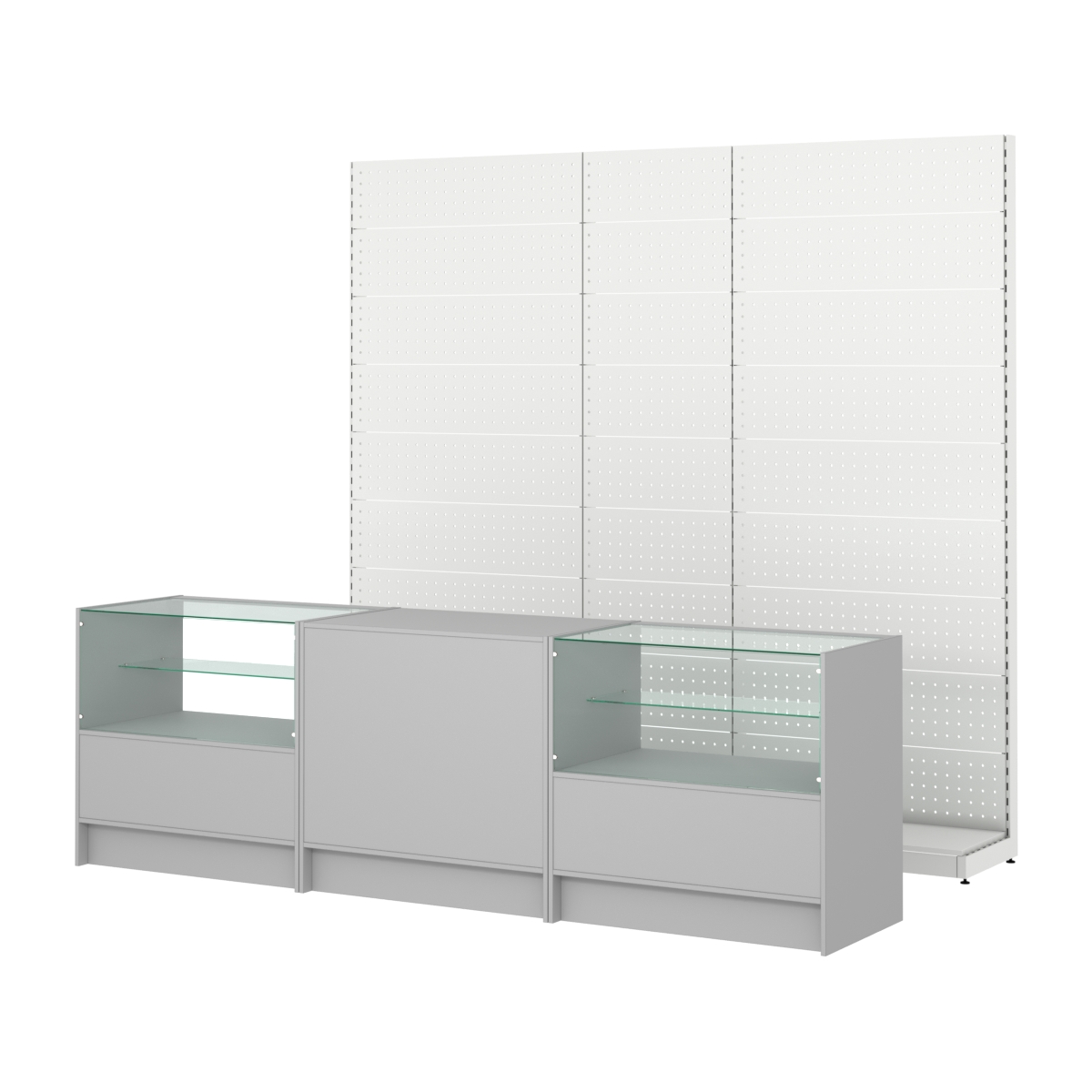 Комплект металлических стеллажей с перфорацией и прилавков ЭК-3 Серый