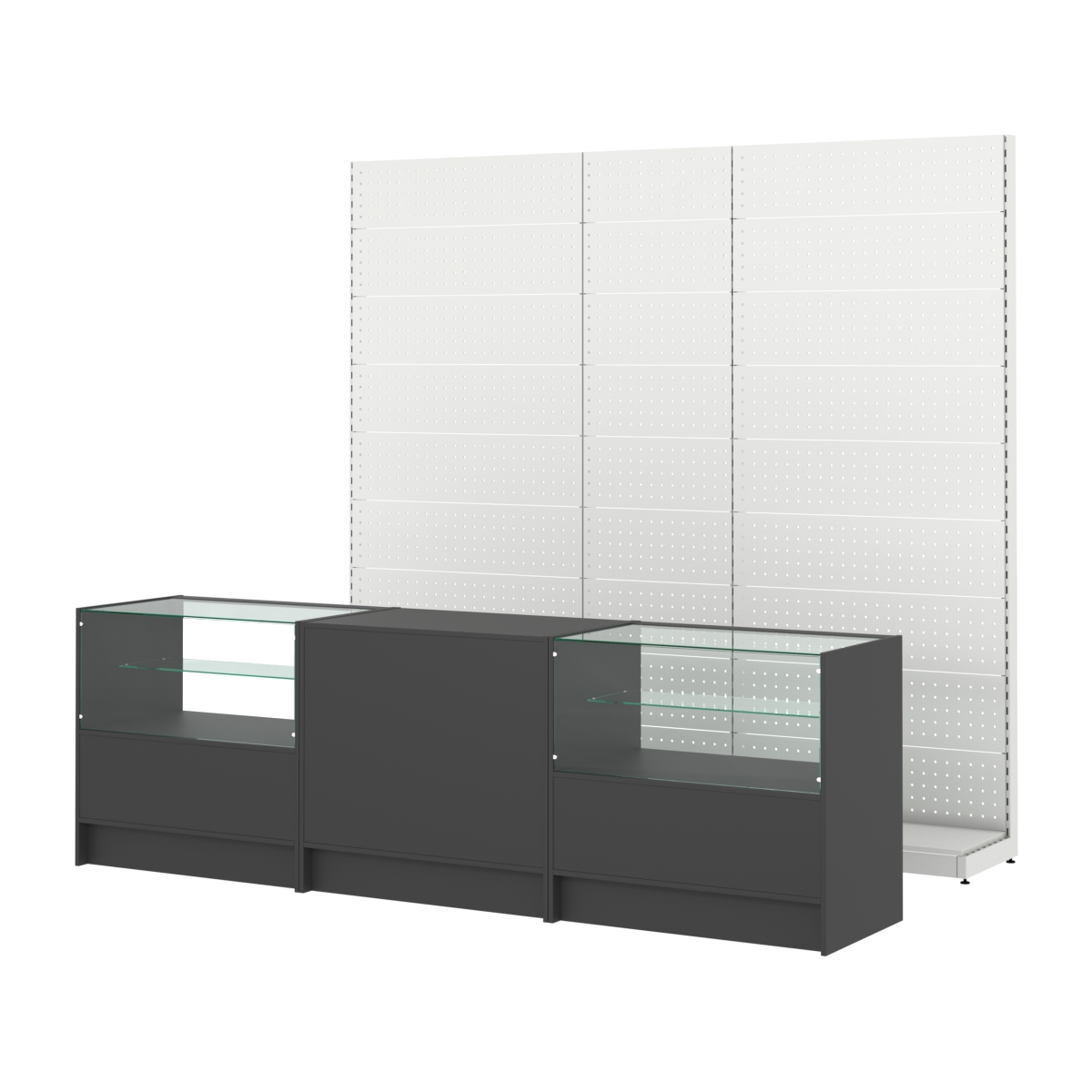 Комплект металлических стеллажей с перфорацией и прилавков ЭК-3 Черный