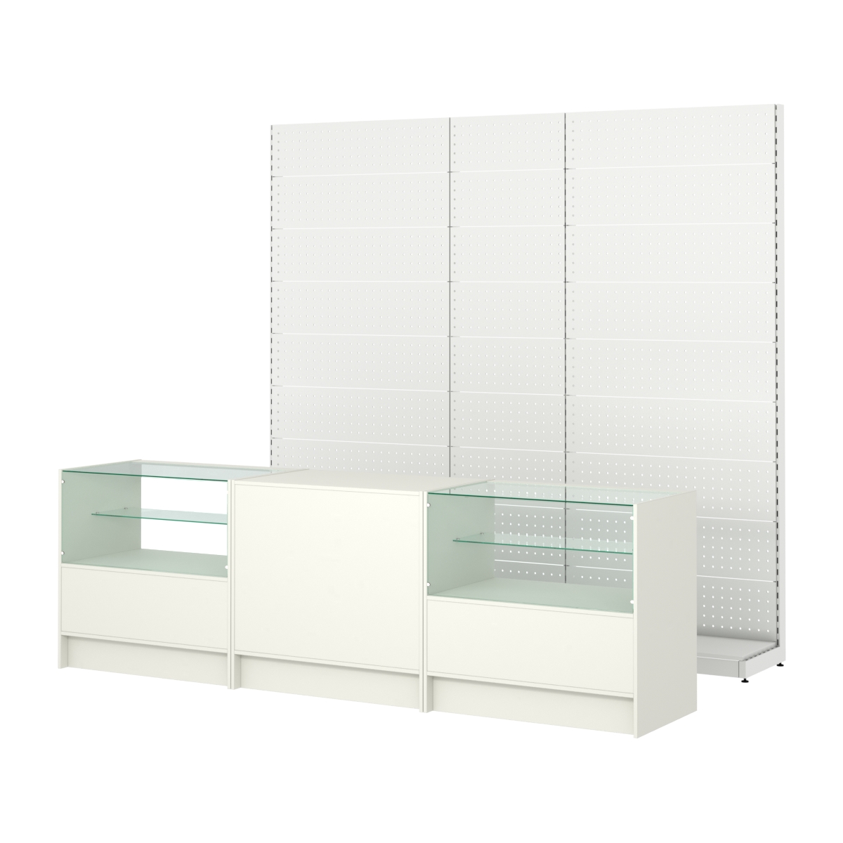 Комплект металлических стеллажей с перфорацией и прилавков ЭК-3 Белый