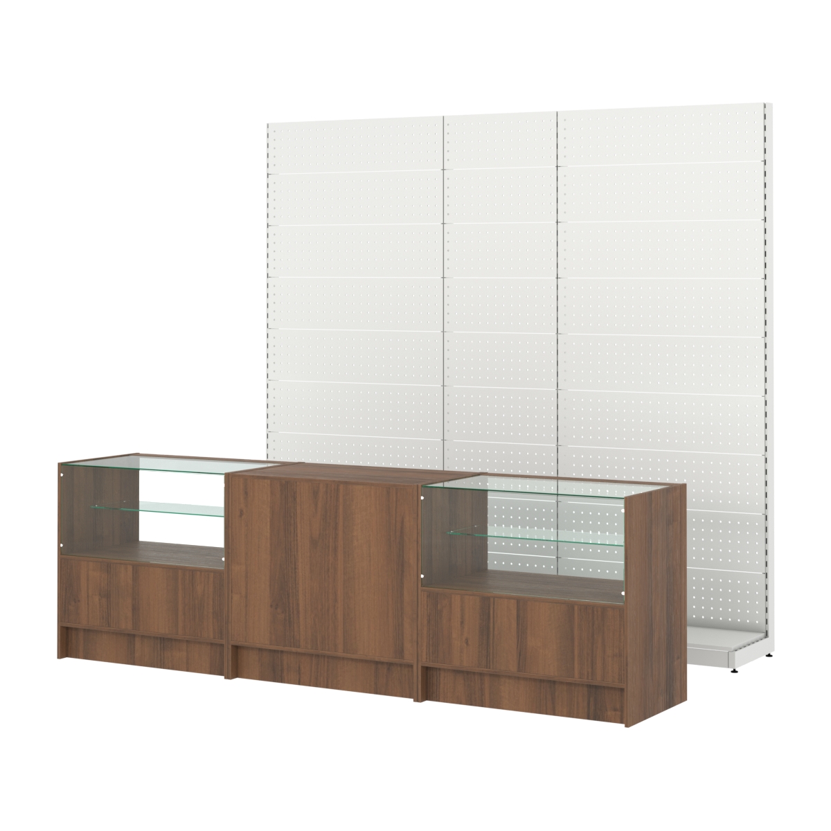 Комплект металлических стеллажей с перфорацией и прилавков ЭК-3 Орех