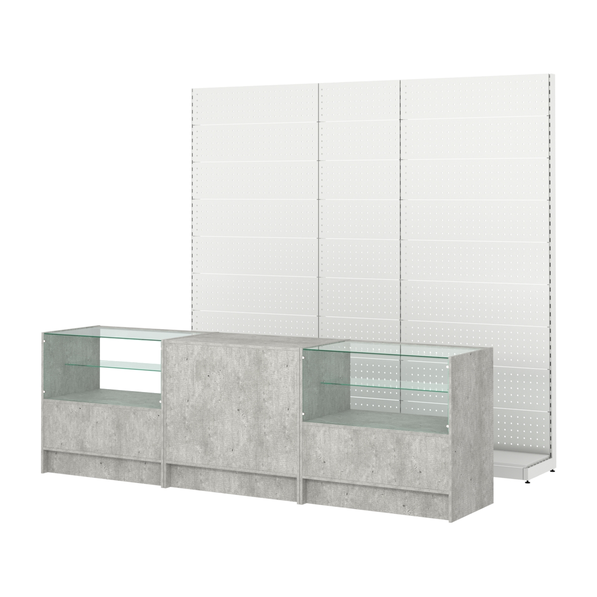 Комплект металлических стеллажей с перфорацией и прилавков ЭК-3 Метрополитан Грей