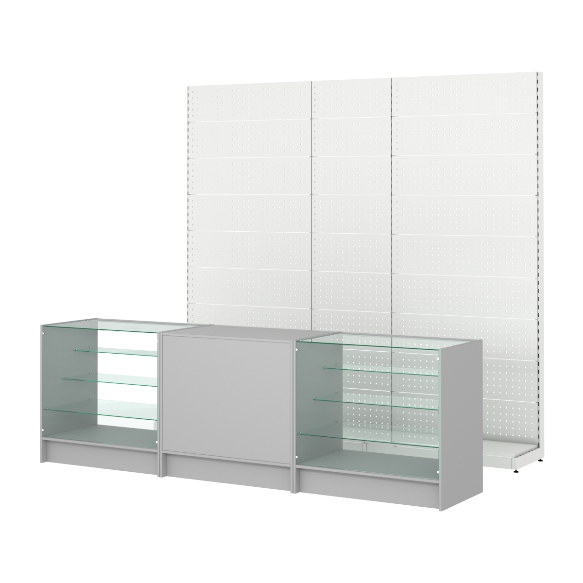 Комплект металлических стеллажей с перфорацией и прилавков ЭК-4 Серый