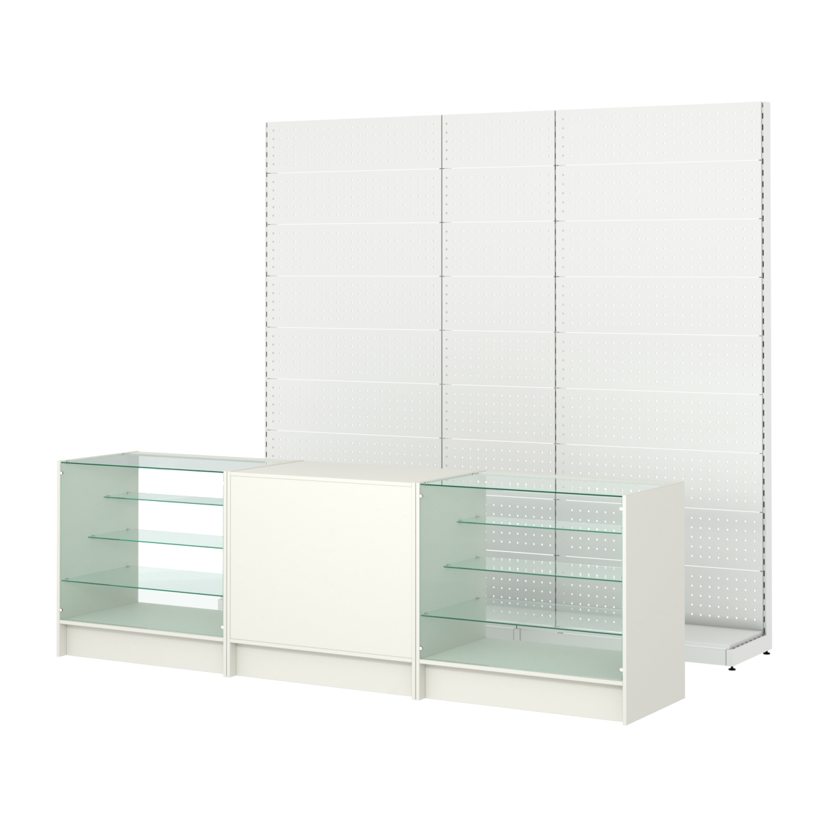 Комплект металлических стеллажей с перфорацией и прилавков ЭК-4 Белый