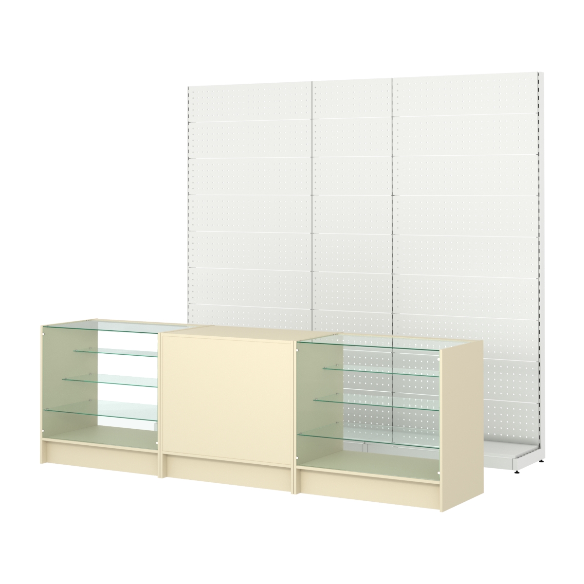 Комплект металлических стеллажей с перфорацией и прилавков ЭК-4 Крем Вайс