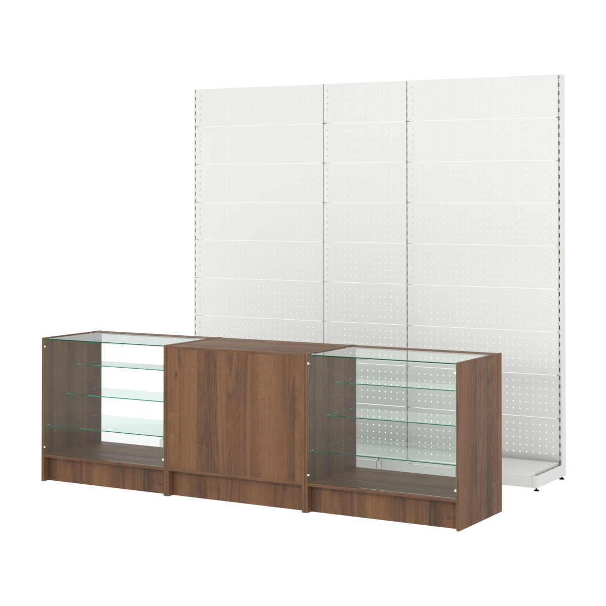 Комплект металлических стеллажей с перфорацией и прилавков ЭК-4 Орех