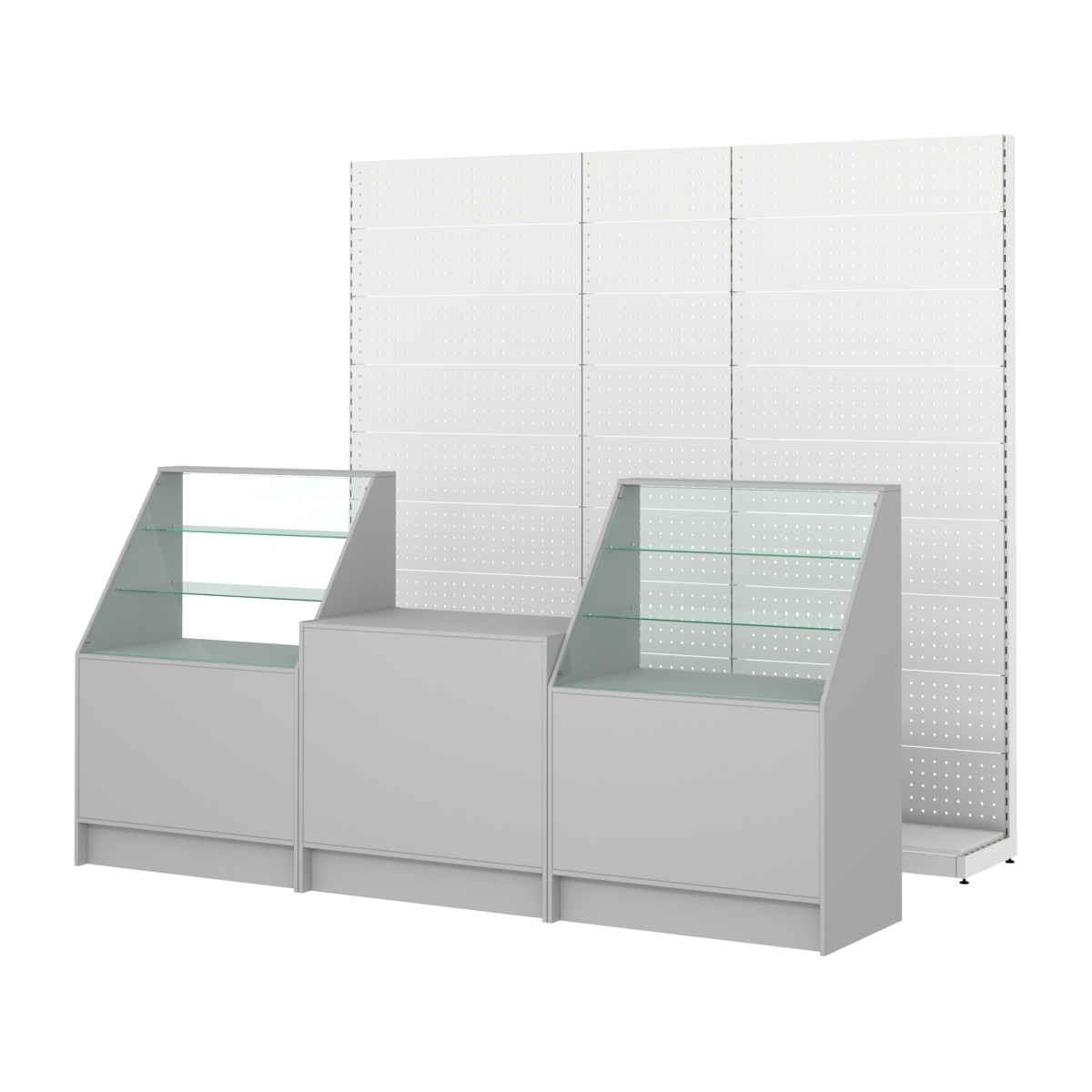 Комплект металлических стеллажей с перфорацией и прилавков ЭК-7 Серый
