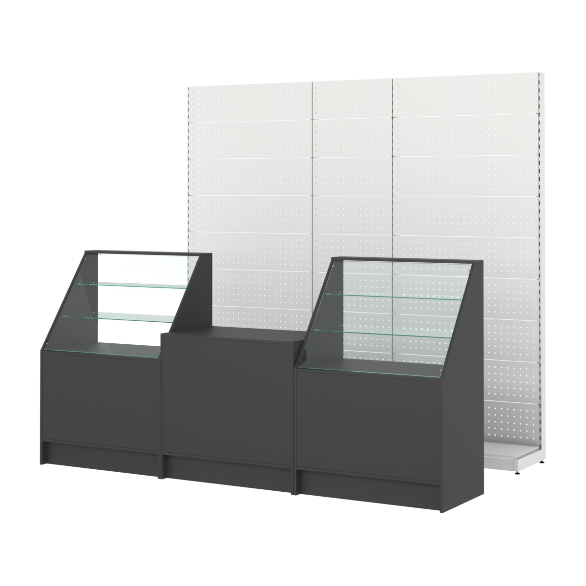 Комплект металлических стеллажей с перфорацией и прилавков ЭК-7 Черный