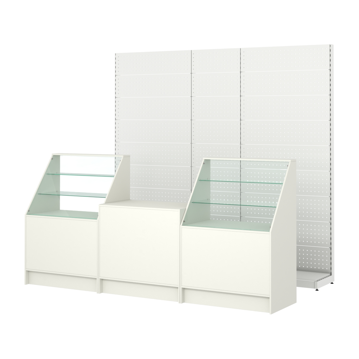 Комплект металлических стеллажей с перфорацией и прилавков ЭК-7 Белый