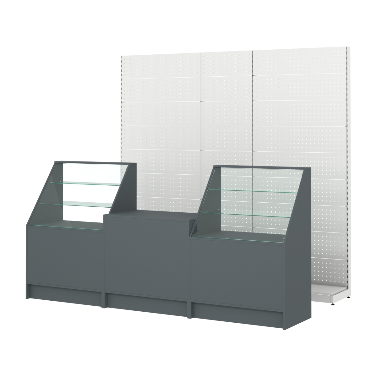 Комплект металлических стеллажей с перфорацией и прилавков ЭК-7 Темно-Серый