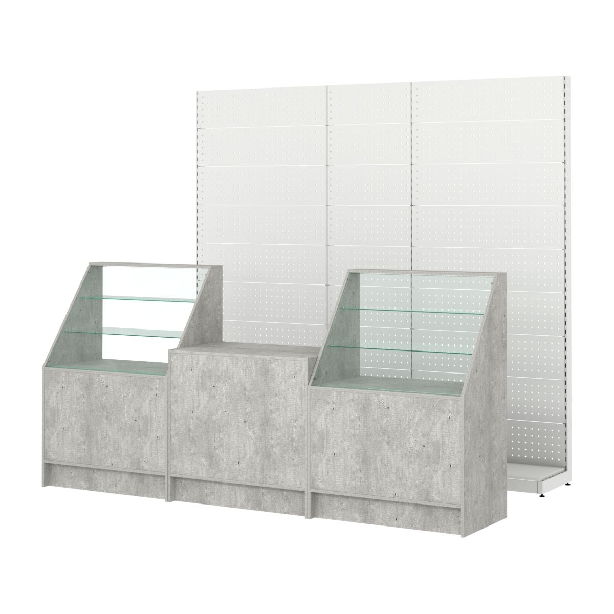 Комплект металлических стеллажей с перфорацией и прилавков ЭК-7 Метрополитан Грей