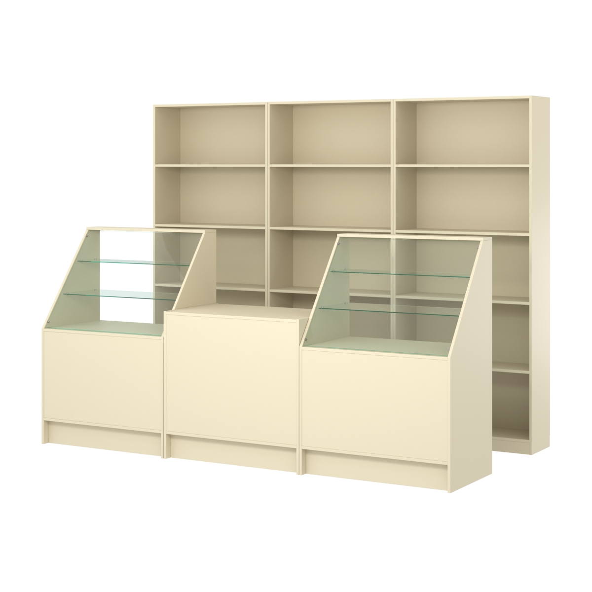 Комплект стеллажей ЭК-01 и прилавков ЭК-7 Крем Вайс