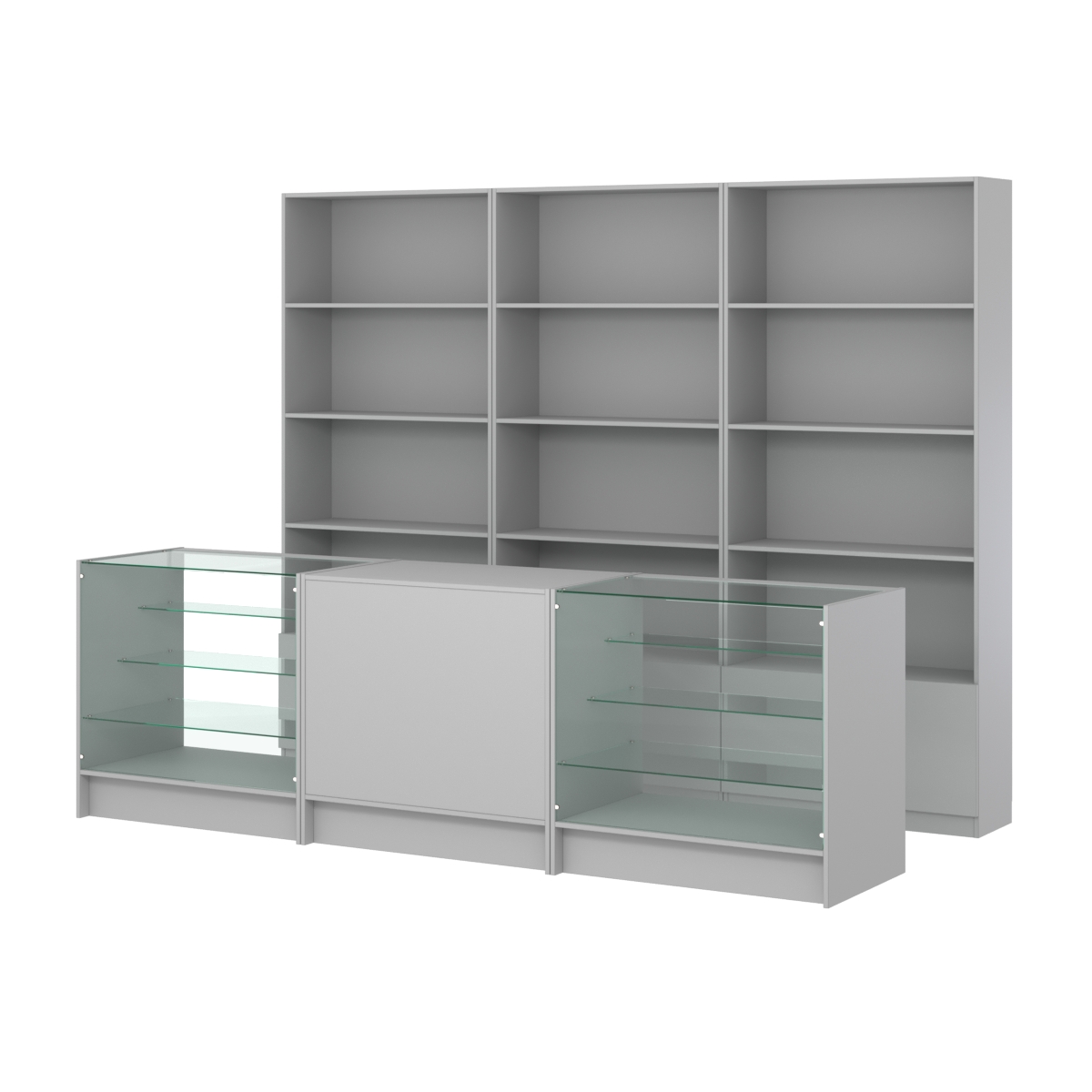 Комплект стеллажей ЭК-03 и прилавков ЭК-4 Серый