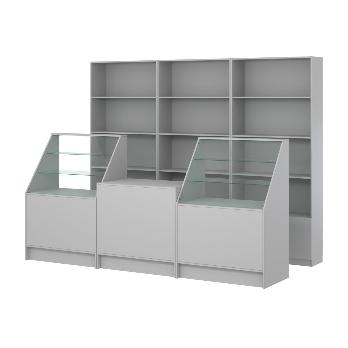 Комплект стеллажей ЭК-03 и прилавков ЭК-7 Серый