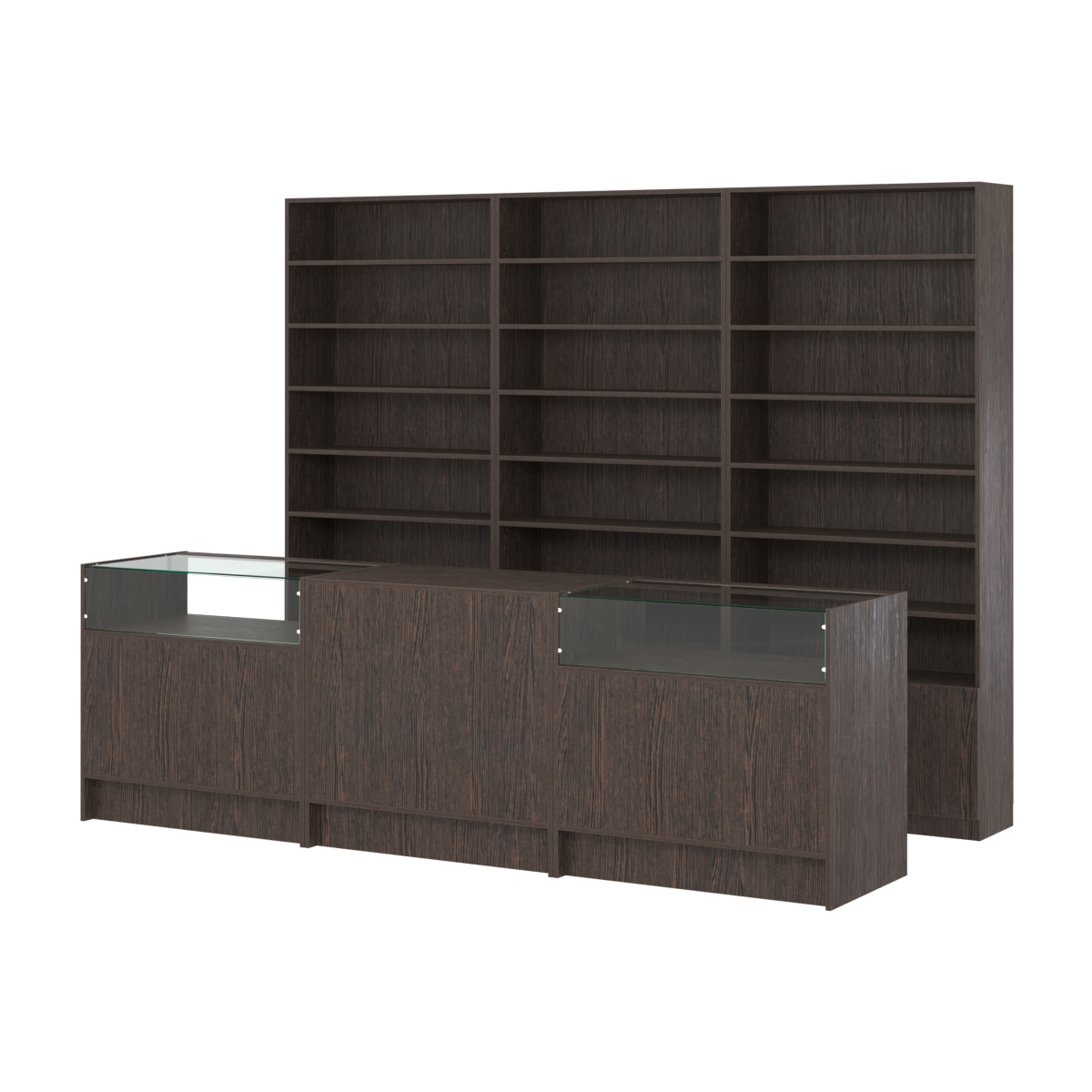 Комплект стеллажей с прямыми полками ДСП LE-6 №12 и прилавков ЭК-02 Дуб Венге