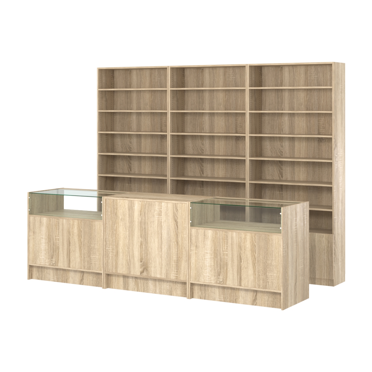 Комплект стеллажей с прямыми полками ДСП LE-6 №12 и прилавков ЭК-02 Дуб сонома