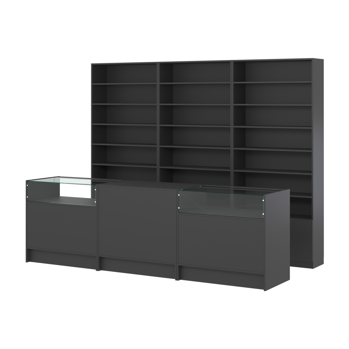 Комплект стеллажей с прямыми полками ДСП LE-6 №12 и прилавков ЭК-02 Черный