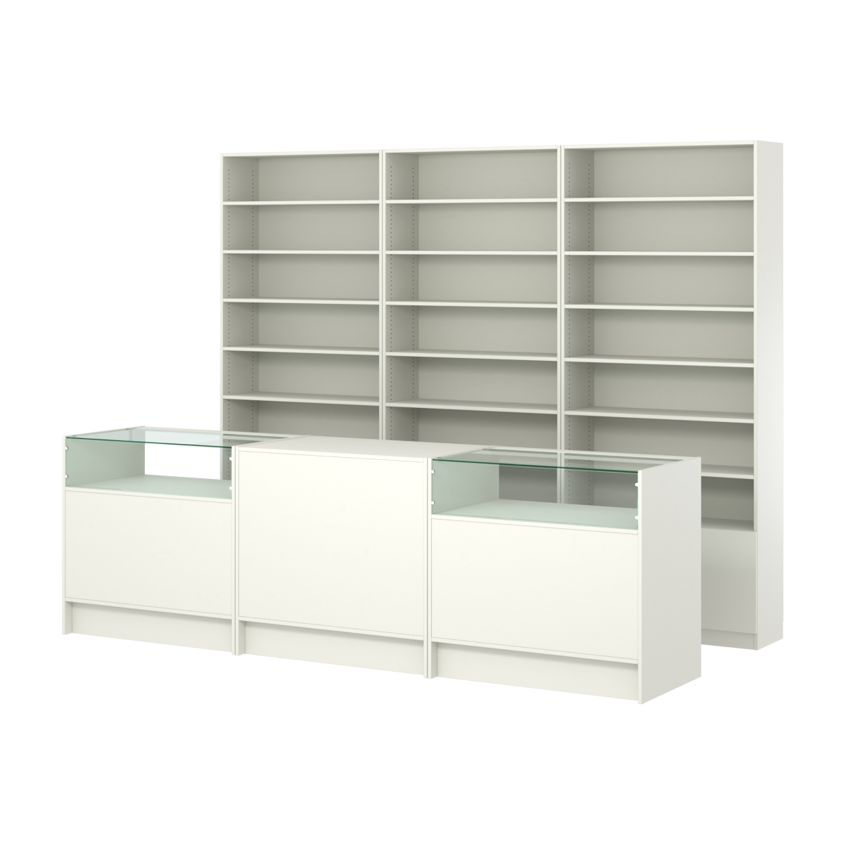 Комплект стеллажей с прямыми полками ДСП LE-6 №12 и прилавков ЭК-02 Белый