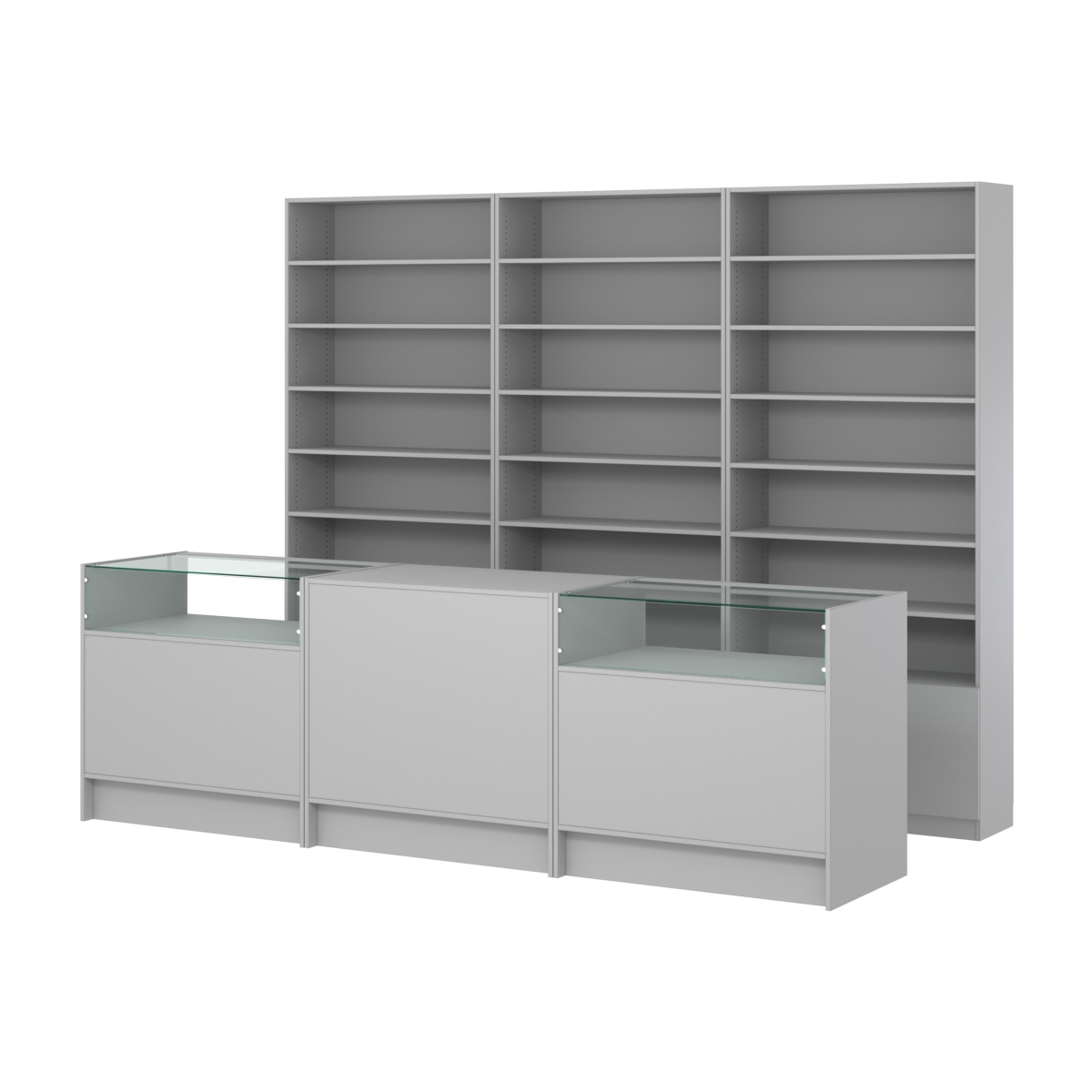 Комплект стеллажей с прямыми полками ДСП LE-6 №12 и прилавков ЭК-02 Серый