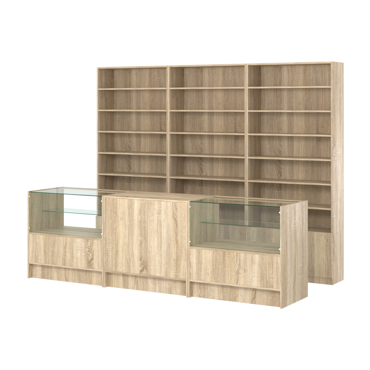 Комплект стеллажей с прямыми полками ДСП LE-6 №12 и прилавков ЭК-03 Дуб сонома