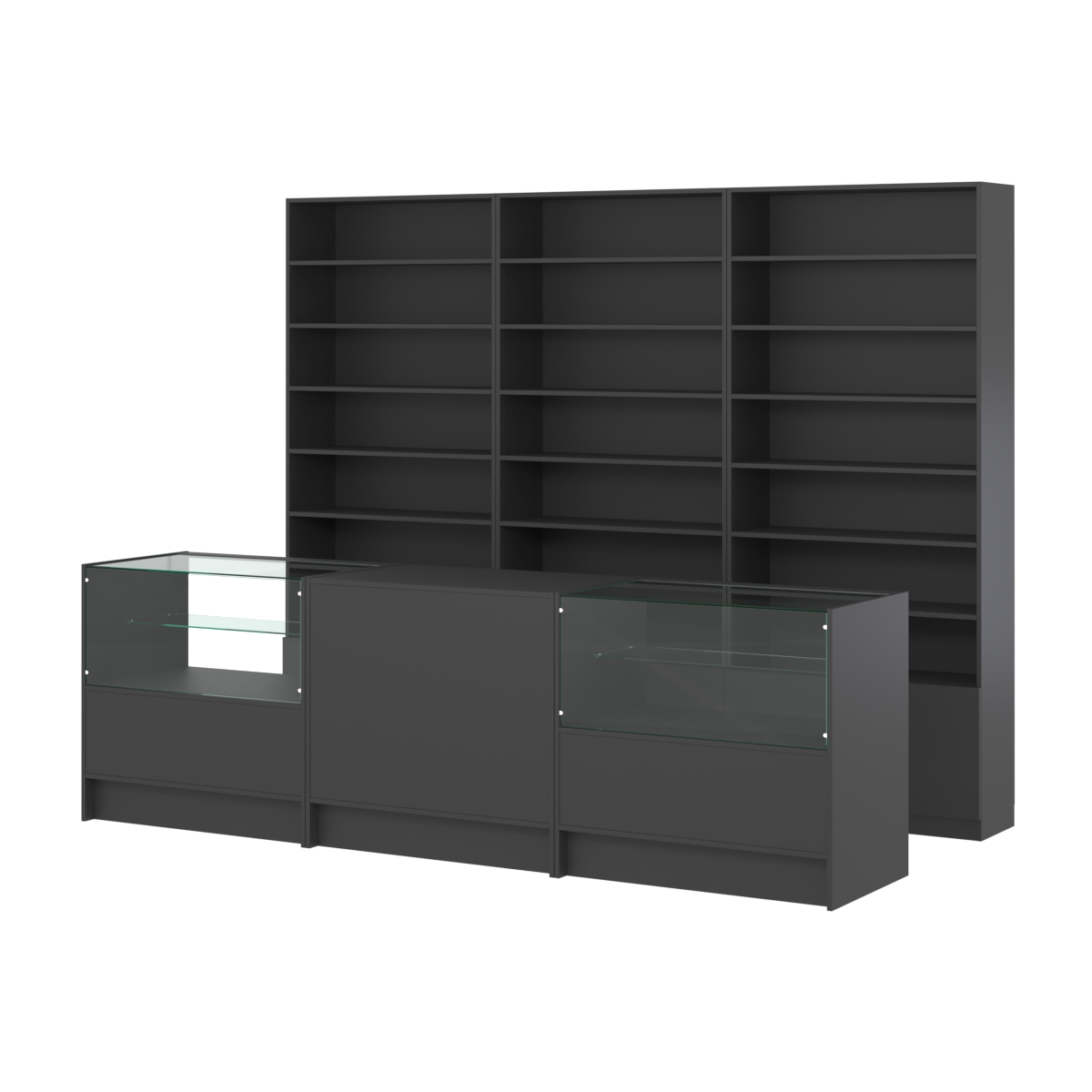 Комплект стеллажей с прямыми полками ДСП LE-6 №12 и прилавков ЭК-03 Черный