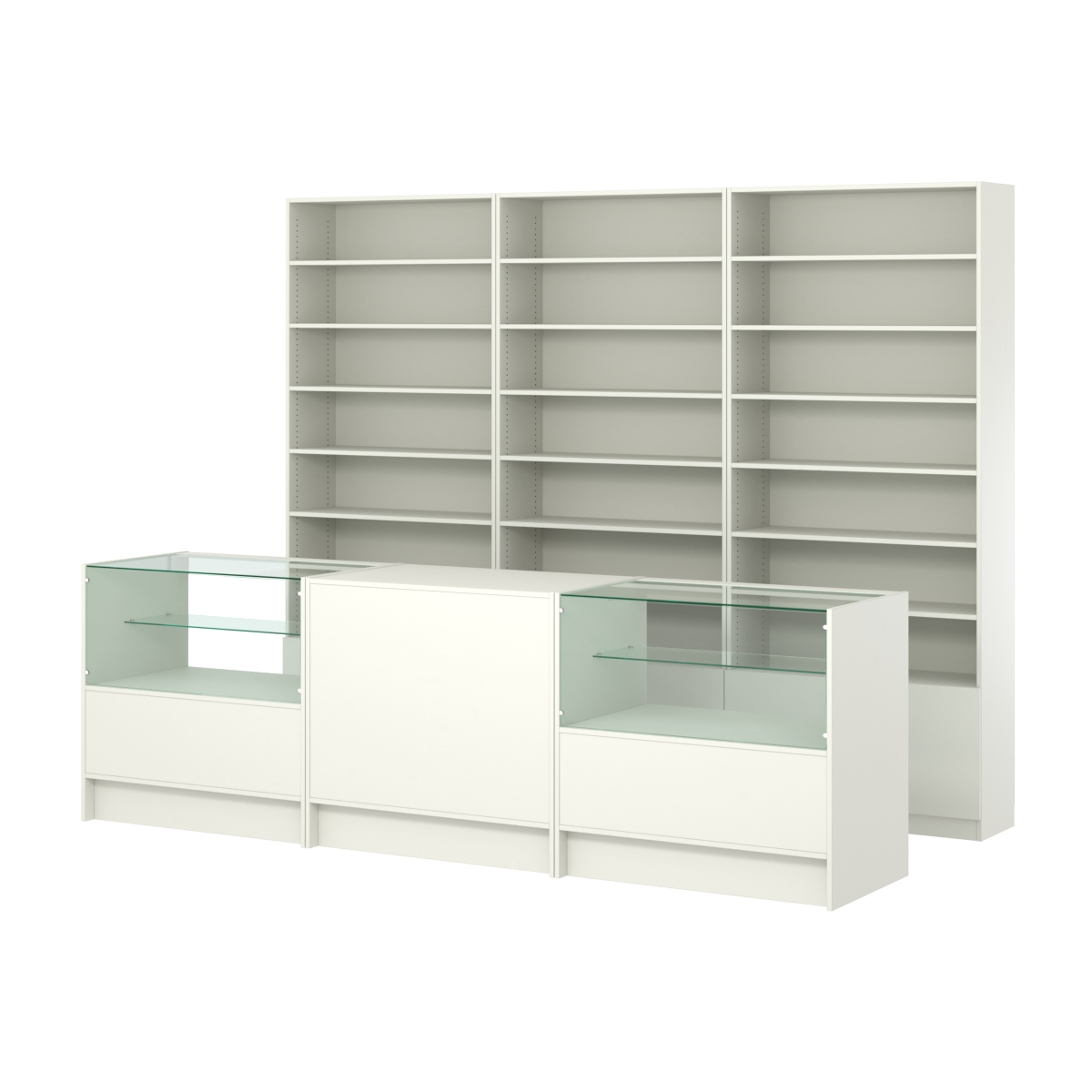 Комплект стеллажей с прямыми полками ДСП LE-6 №12 и прилавков ЭК-03 Белый