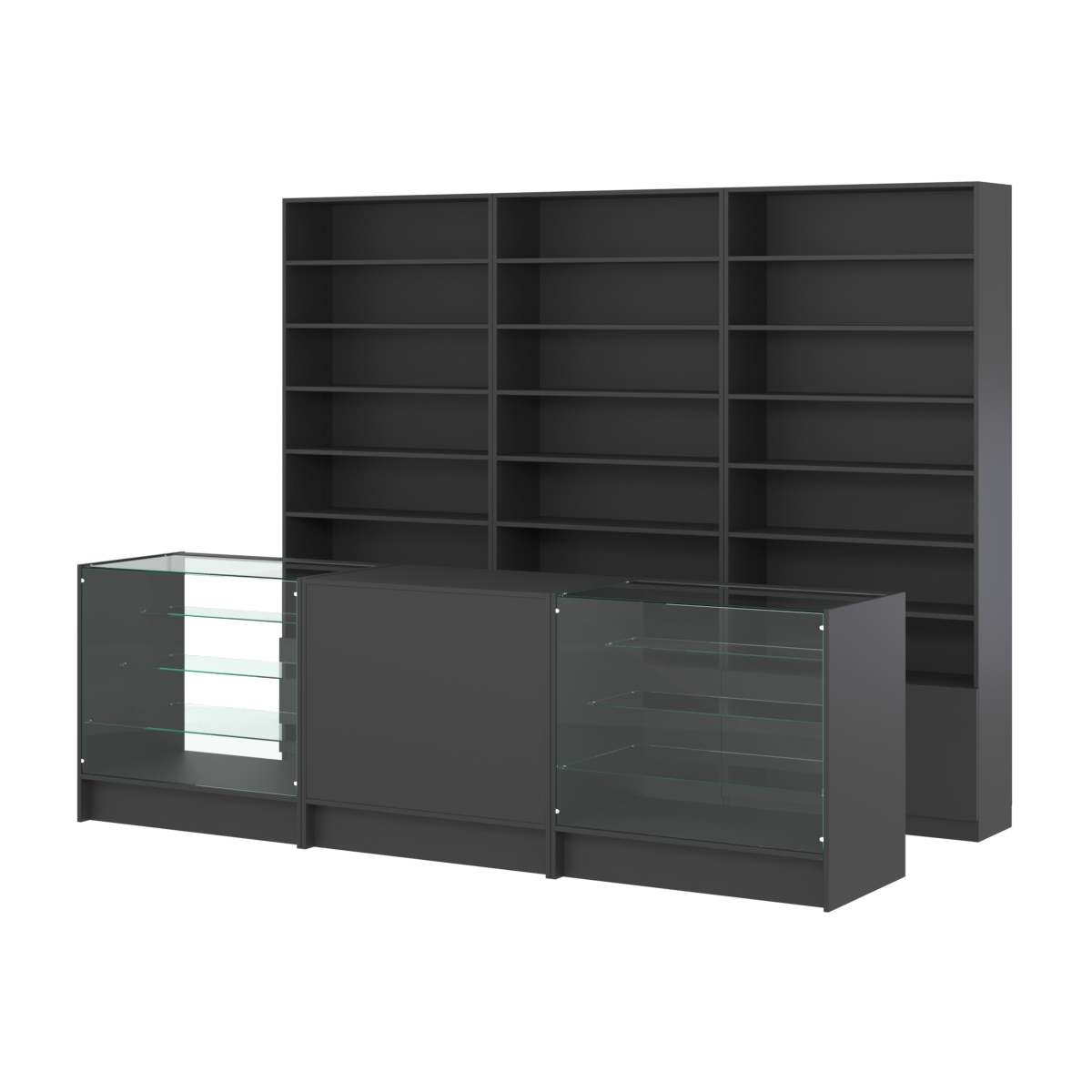 Комплект стеллажей с прямыми полками ДСП LE-6 №12 и прилавков ЭК-04 Черный