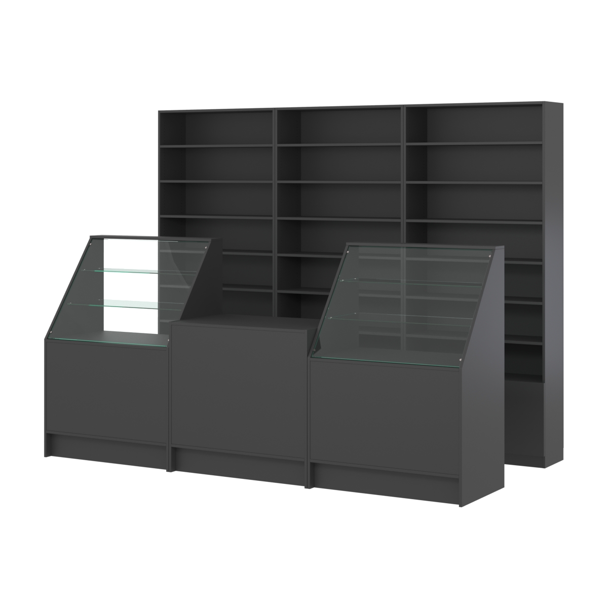 Комплект стеллажей с прямыми полками ДСП LE-6 №12 и прилавков ЭК-07 Черный