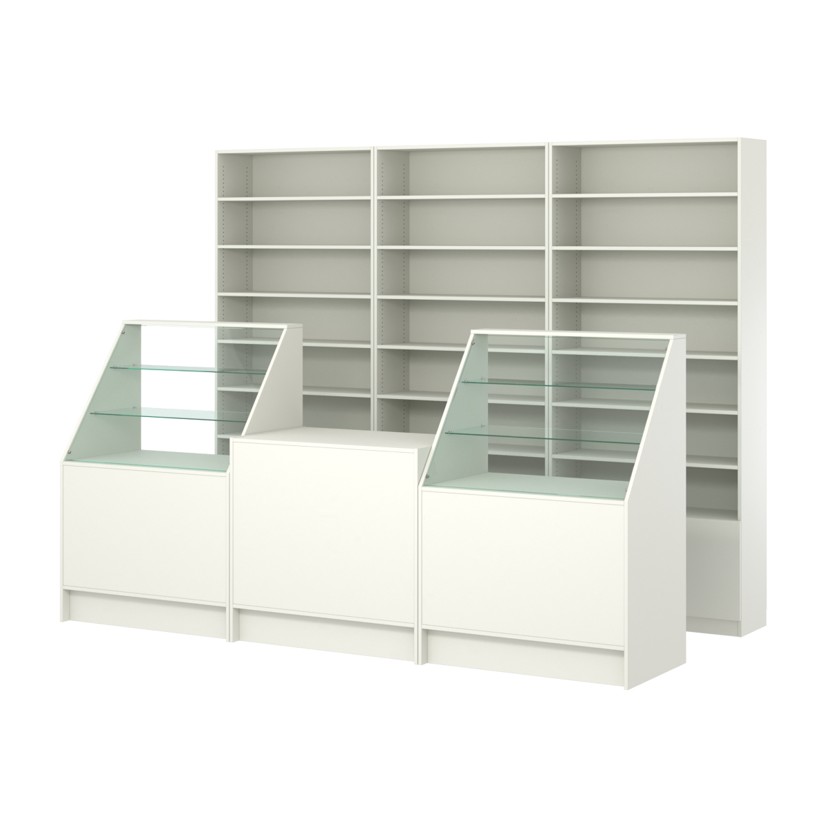 Комплект стеллажей с прямыми полками ДСП LE-6 №12 и прилавков ЭК-07 Белый