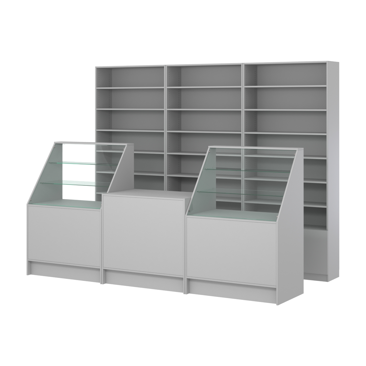 Комплект стеллажей с прямыми полками ДСП LE-6 №12 и прилавков ЭК-07 Серый