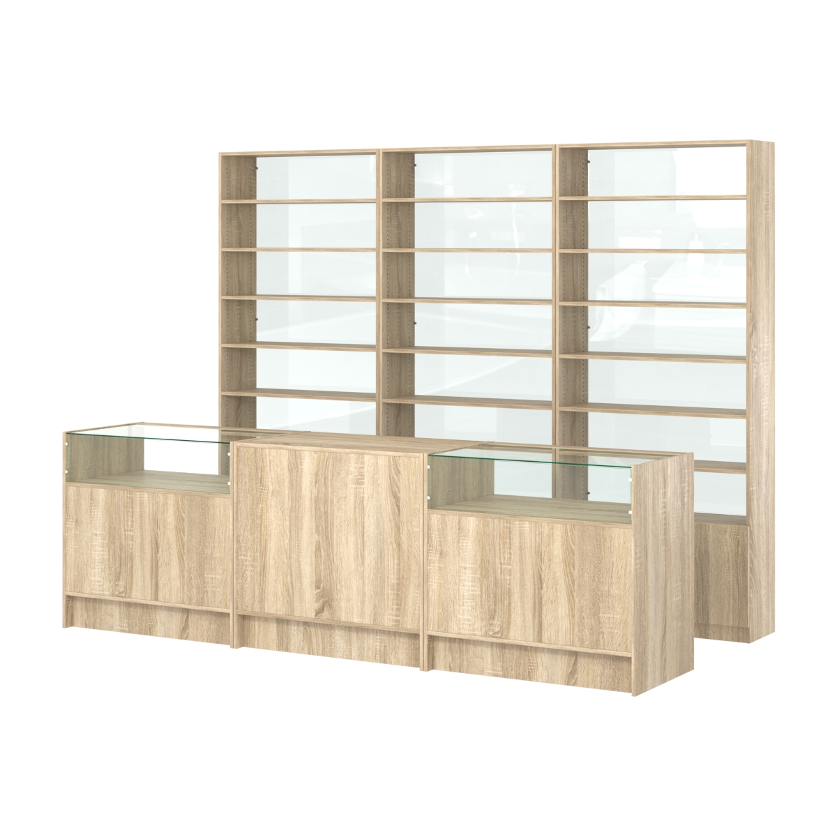 Комплект стеллажей с прямыми полками ДСП LE-6 №12-1 и прилавков ЭК-02 Дуб сонома