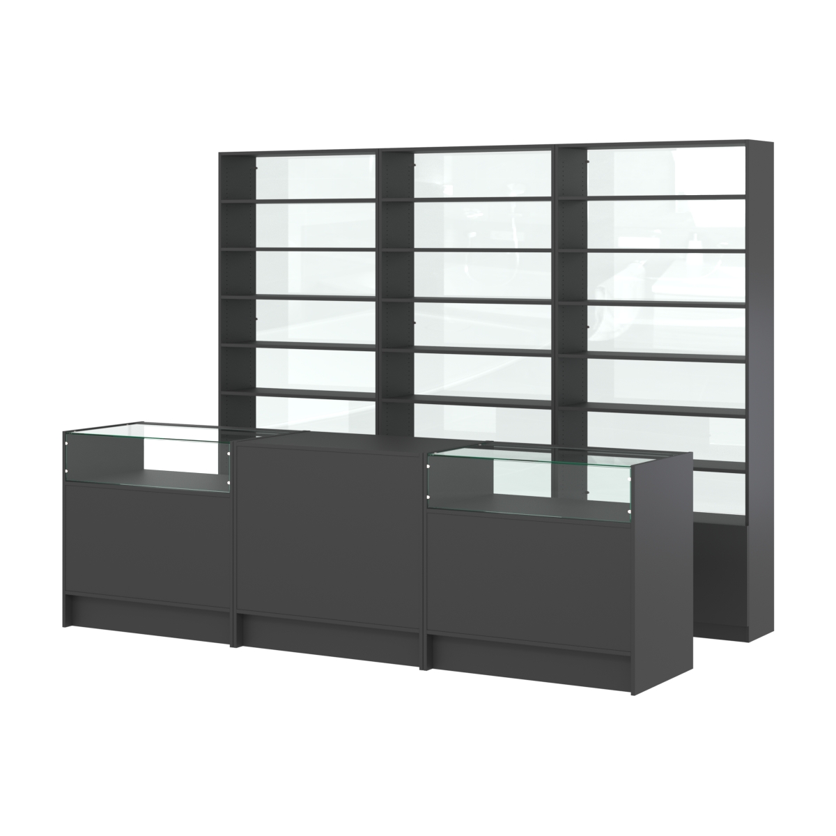 Комплект стеллажей с прямыми полками ДСП LE-6 №12-1 и прилавков ЭК-02 Черный