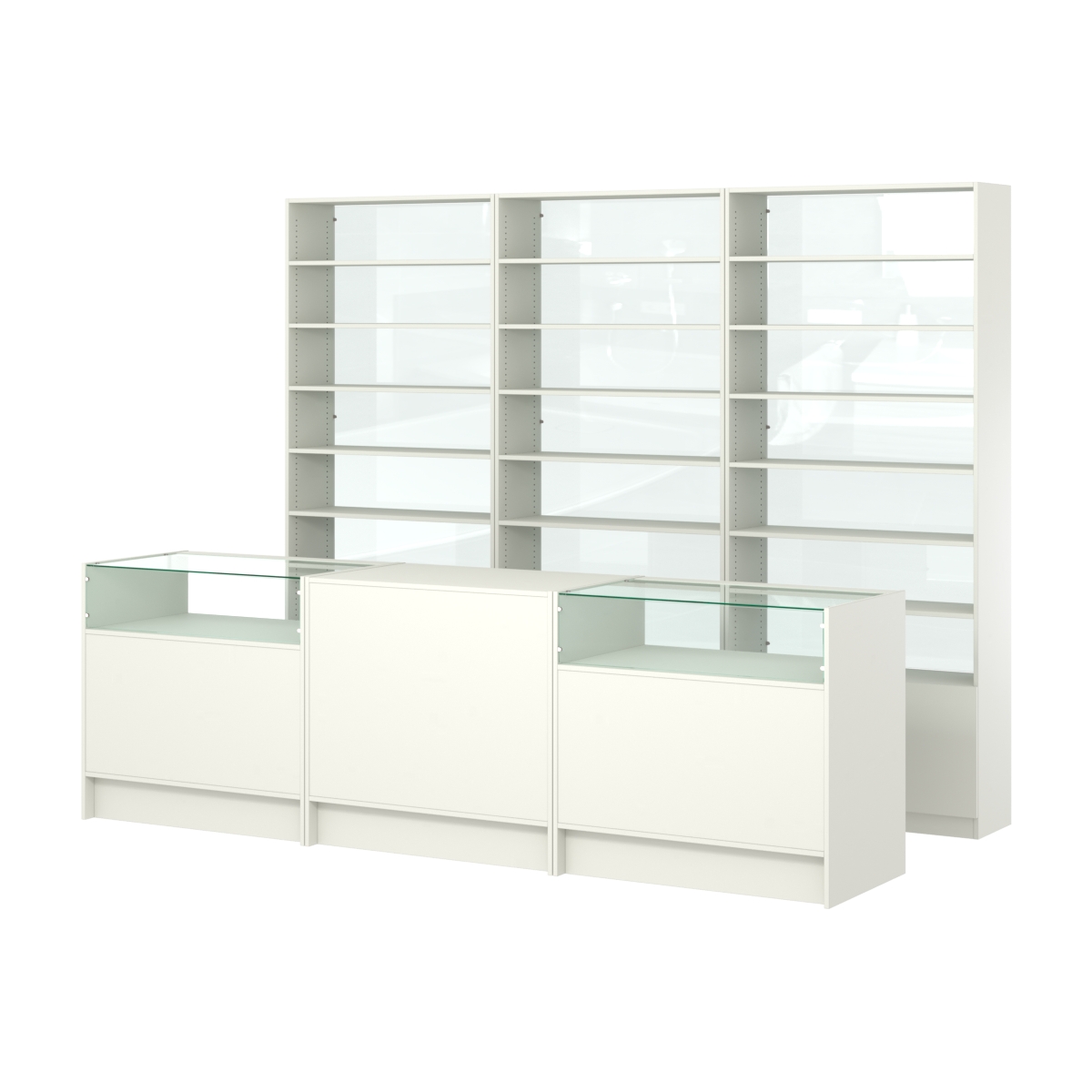 Комплект стеллажей с прямыми полками ДСП LE-6 №12-1 и прилавков ЭК-02 Белый