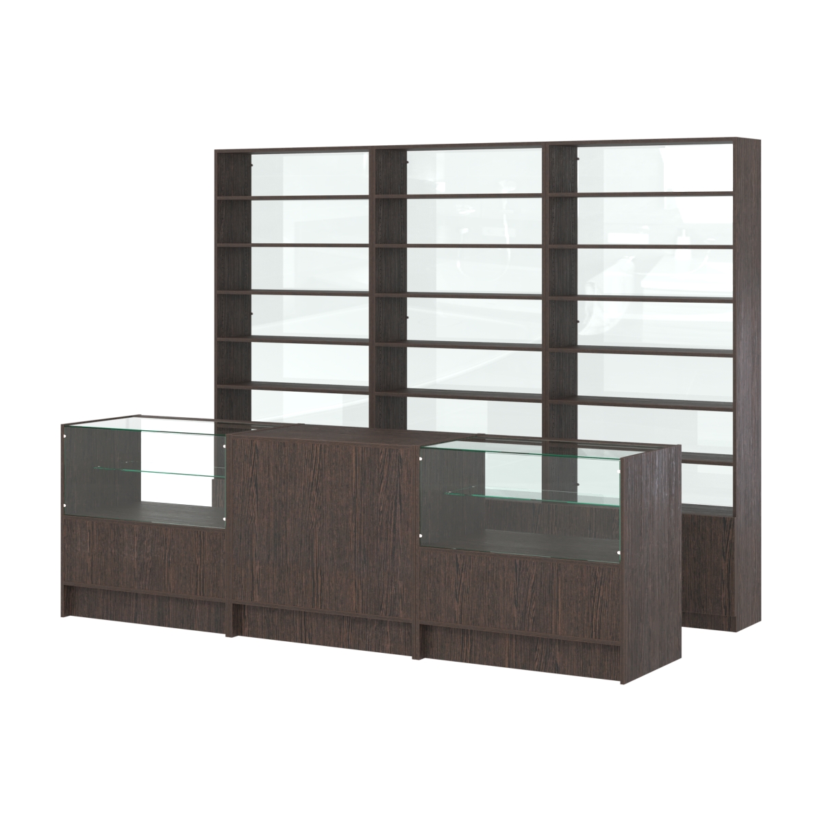 Комплект стеллажей с прямыми полками ДСП LE-6 №12-1 и прилавков ЭК-03 Дуб Венге