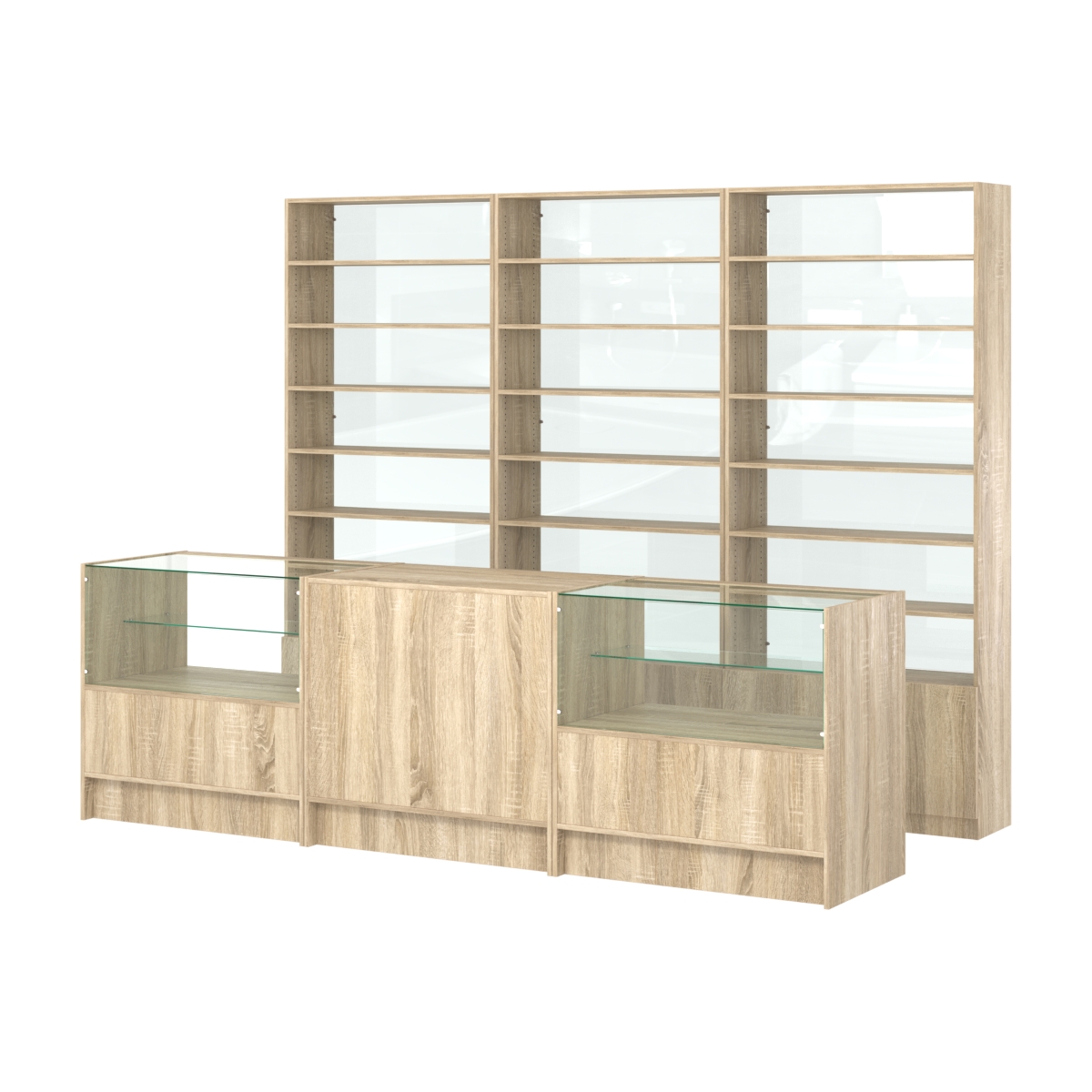 Комплект стеллажей с прямыми полками ДСП LE-6 №12-1 и прилавков ЭК-03 Дуб сонома