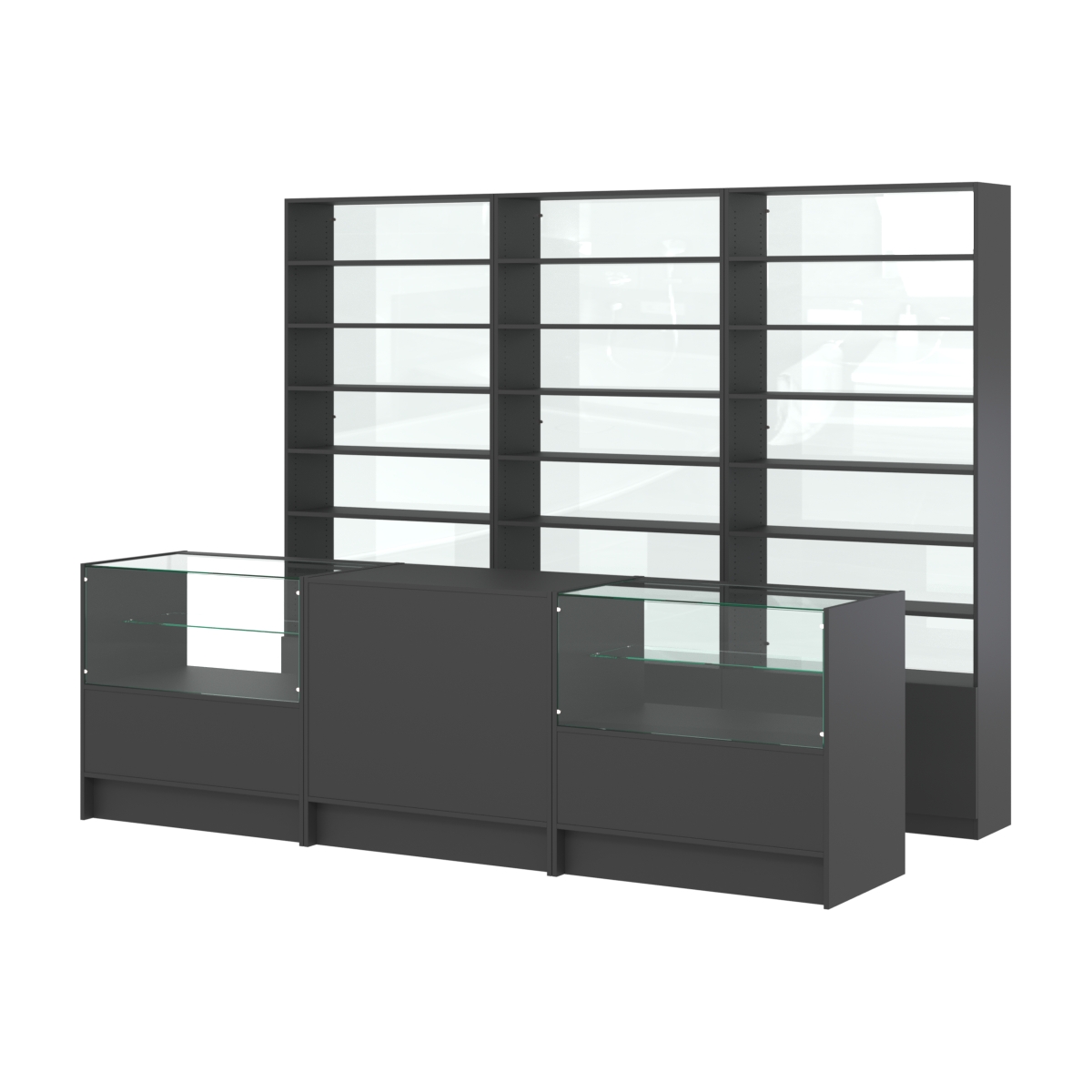 Комплект стеллажей с прямыми полками ДСП LE-6 №12-1 и прилавков ЭК-03 Черный