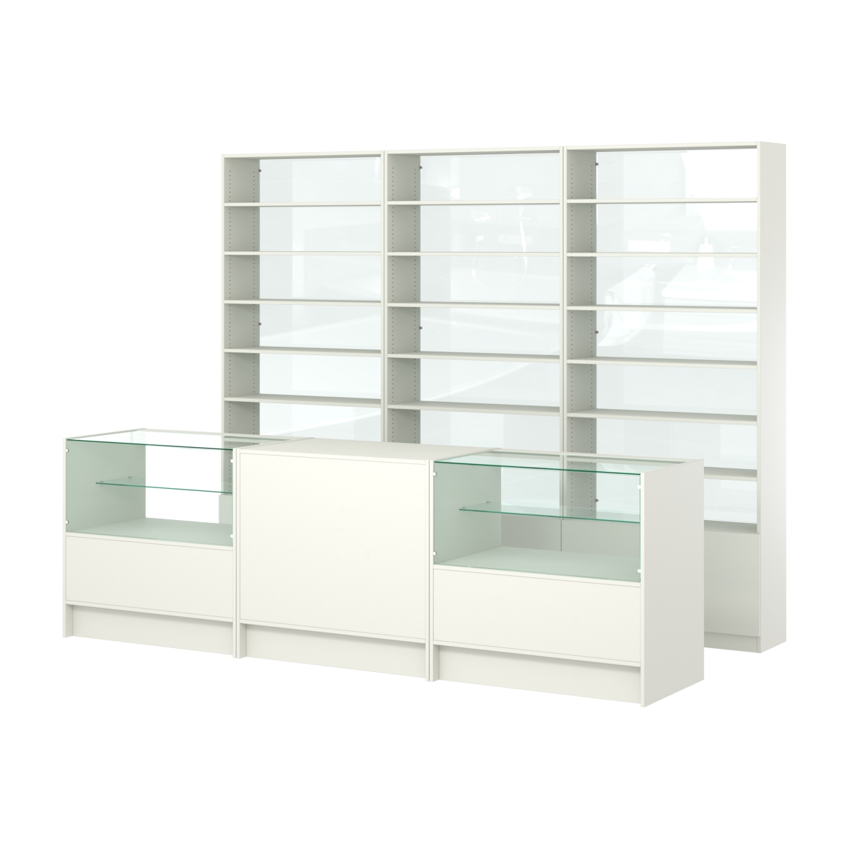 Комплект стеллажей с прямыми полками ДСП LE-6 №12-1 и прилавков ЭК-03 Белый