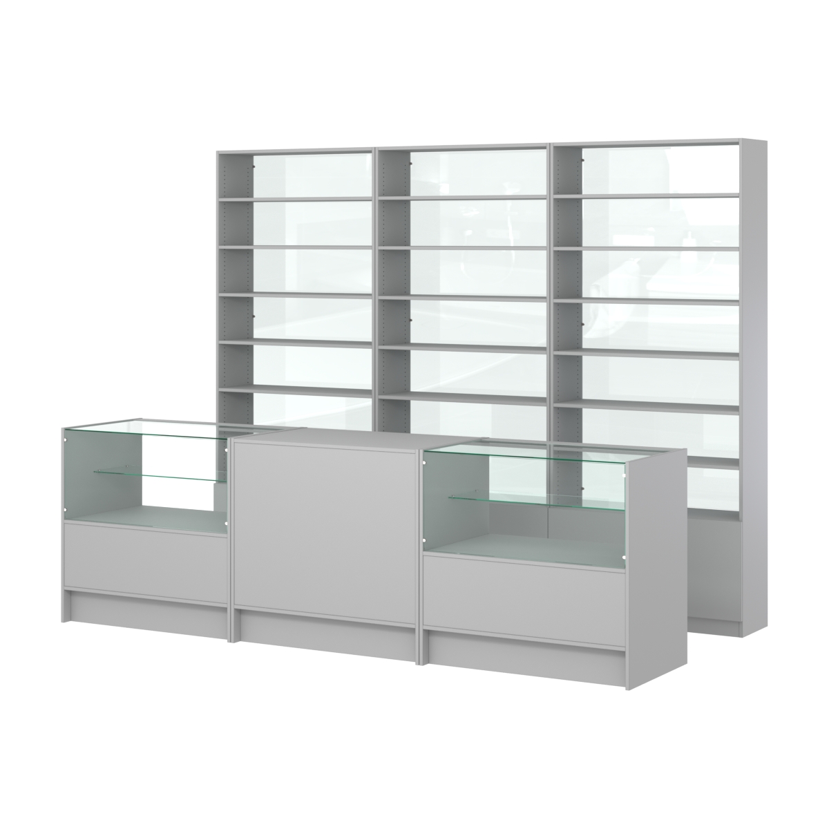 Комплект стеллажей с прямыми полками ДСП LE-6 №12-1 и прилавков ЭК-03 Серый