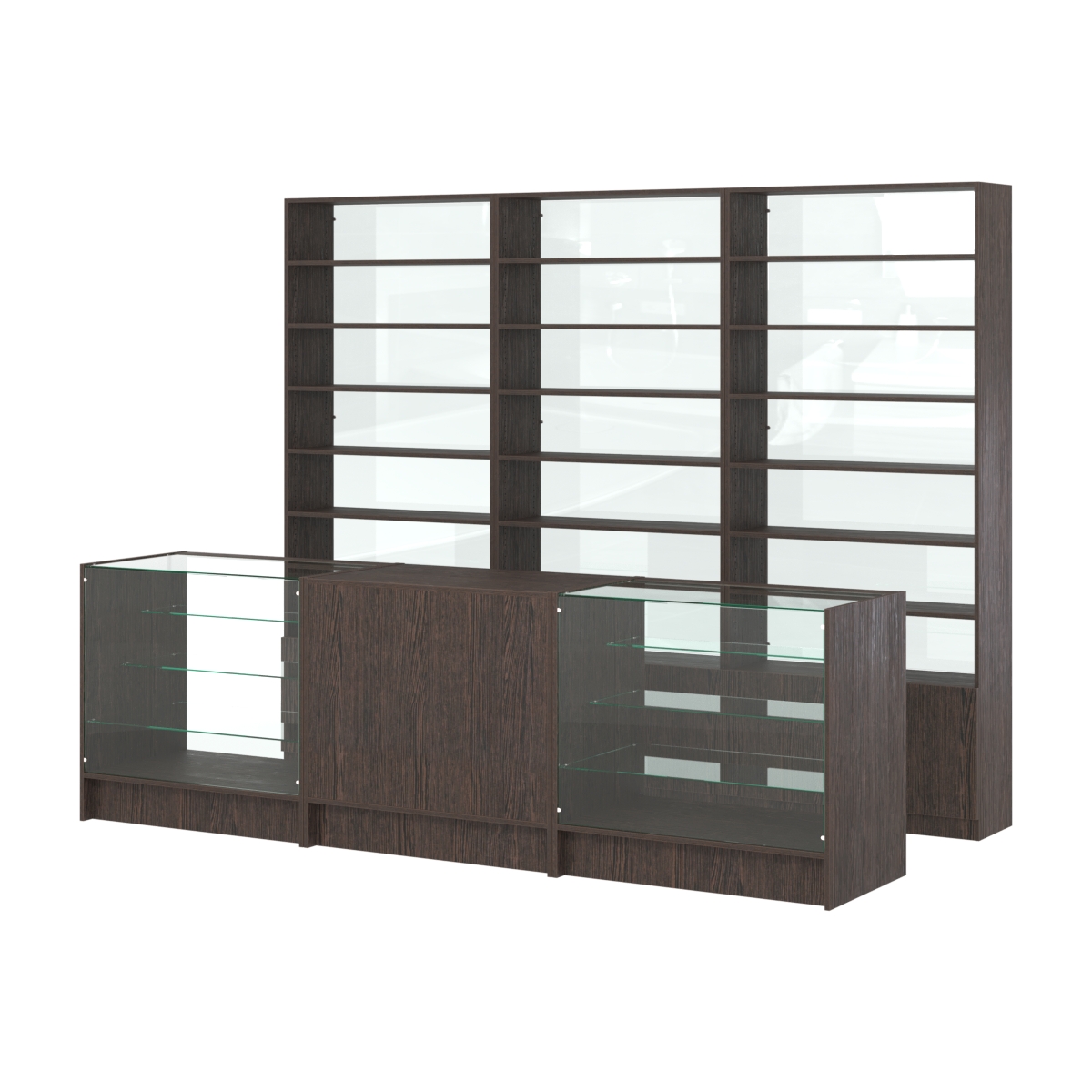 Комплект стеллажей с прямыми полками ДСП LE-6 №12-1 и прилавков ЭК-04 Дуб Венге