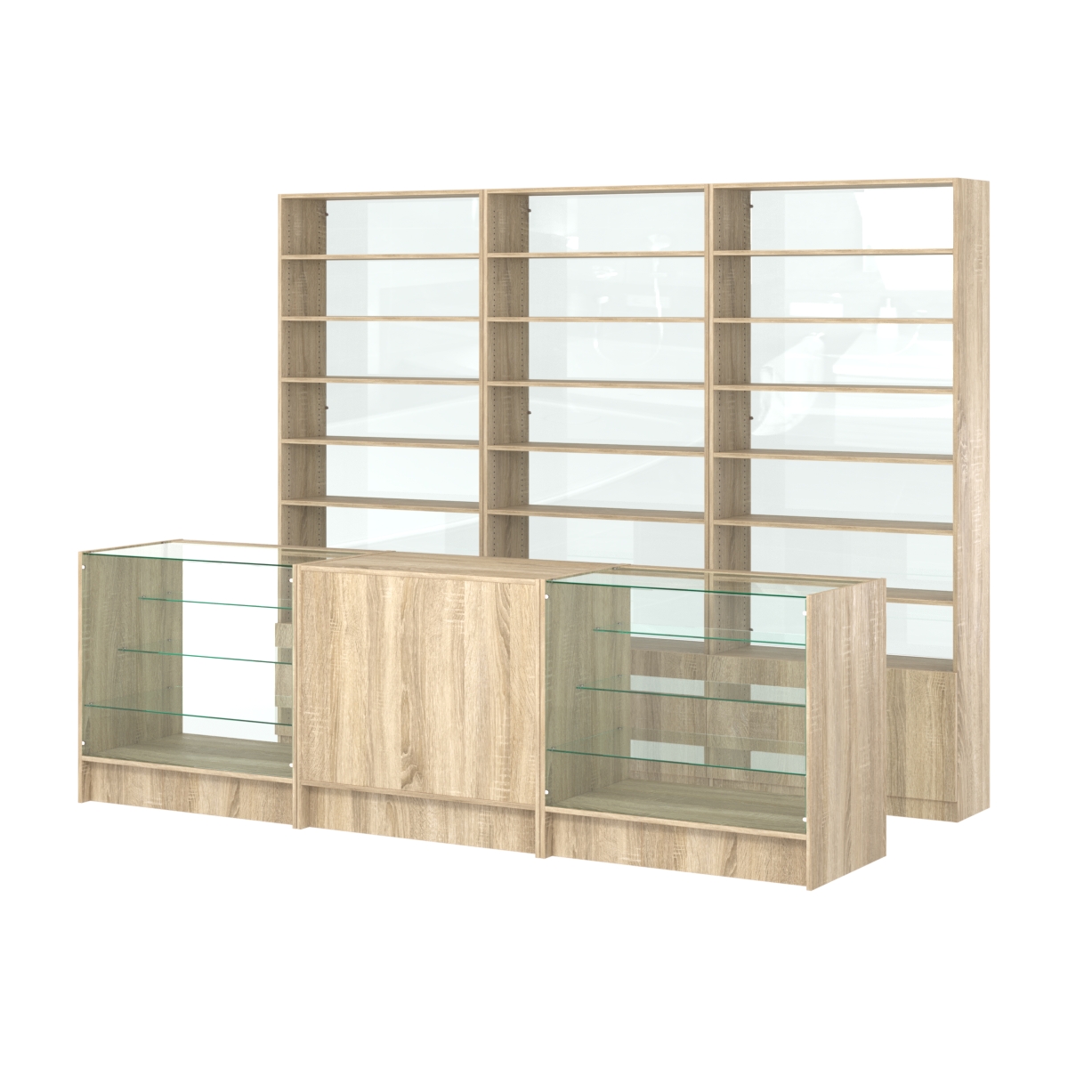 Комплект стеллажей с прямыми полками ДСП LE-6 №12-1 и прилавков ЭК-04 Дуб сонома