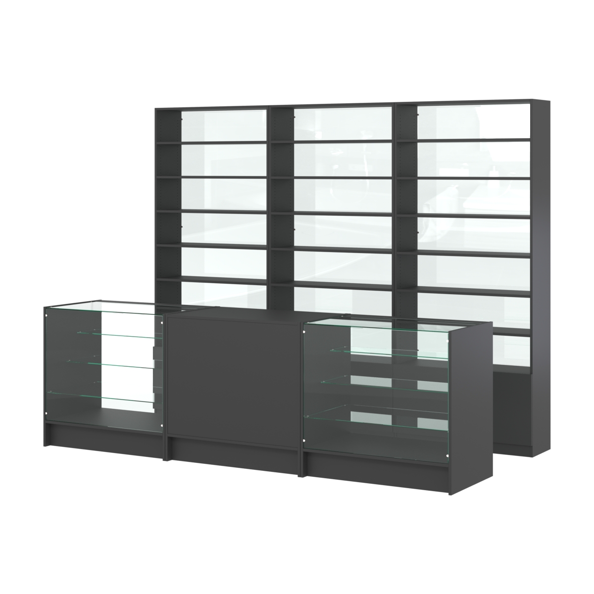 Комплект стеллажей с прямыми полками ДСП LE-6 №12-1 и прилавков ЭК-04 Черный