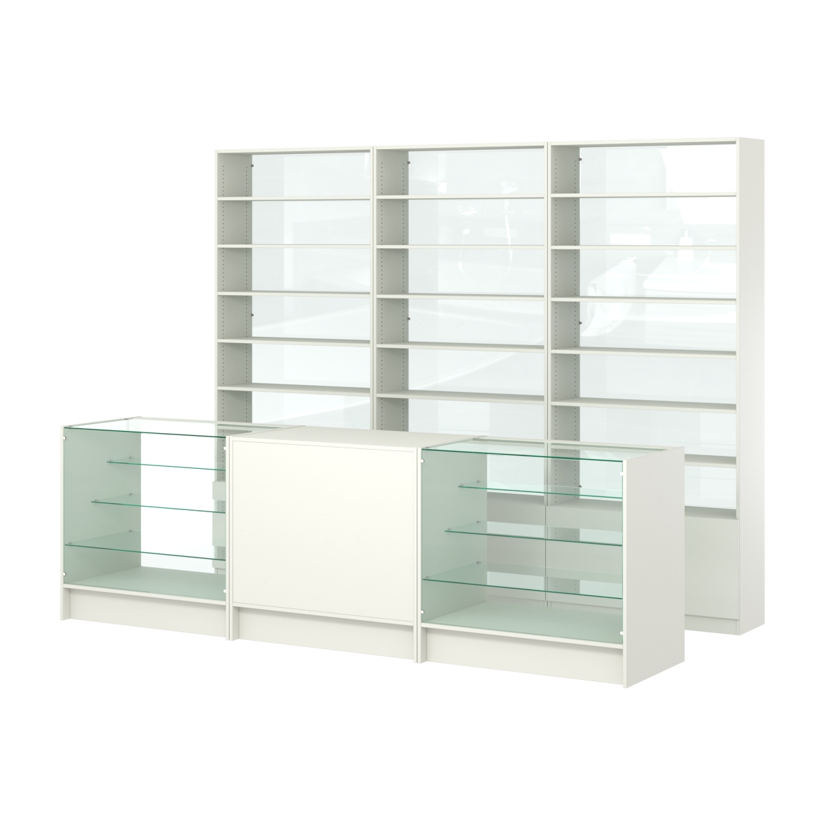 Комплект стеллажей с прямыми полками ДСП LE-6 №12-1 и прилавков ЭК-04 Белый