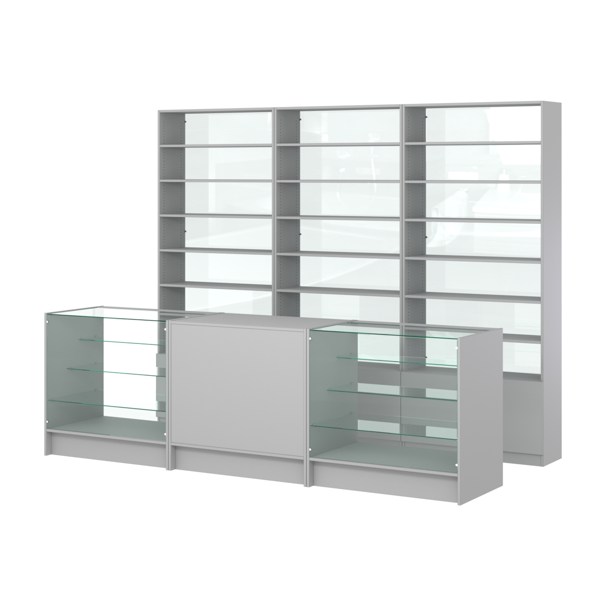 Комплект стеллажей с прямыми полками ДСП LE-6 №12-1 и прилавков ЭК-04 Серый