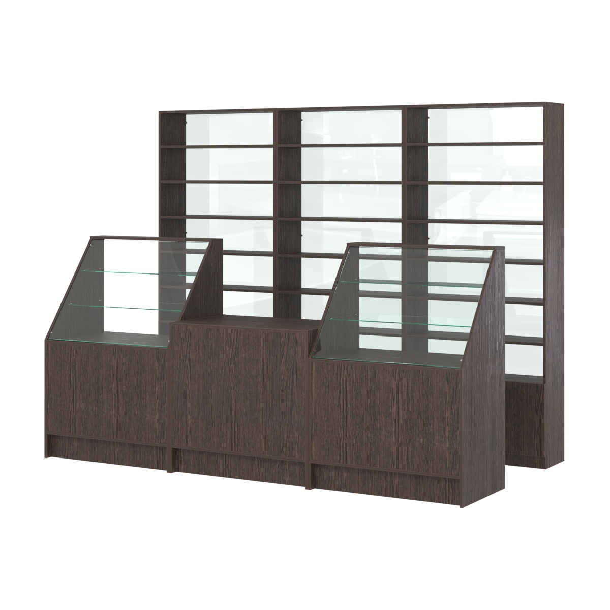 Комплект стеллажей с прямыми полками ДСП LE-6 №12-1 и прилавков ЭК-07 Дуб Венге