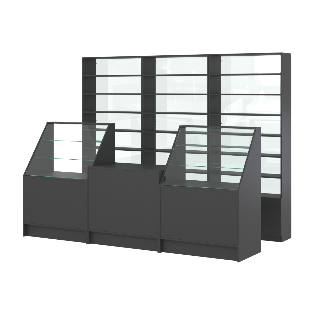 Комплект стеллажей с прямыми полками ДСП LE-6 №12-1 и прилавков ЭК-07 Черный