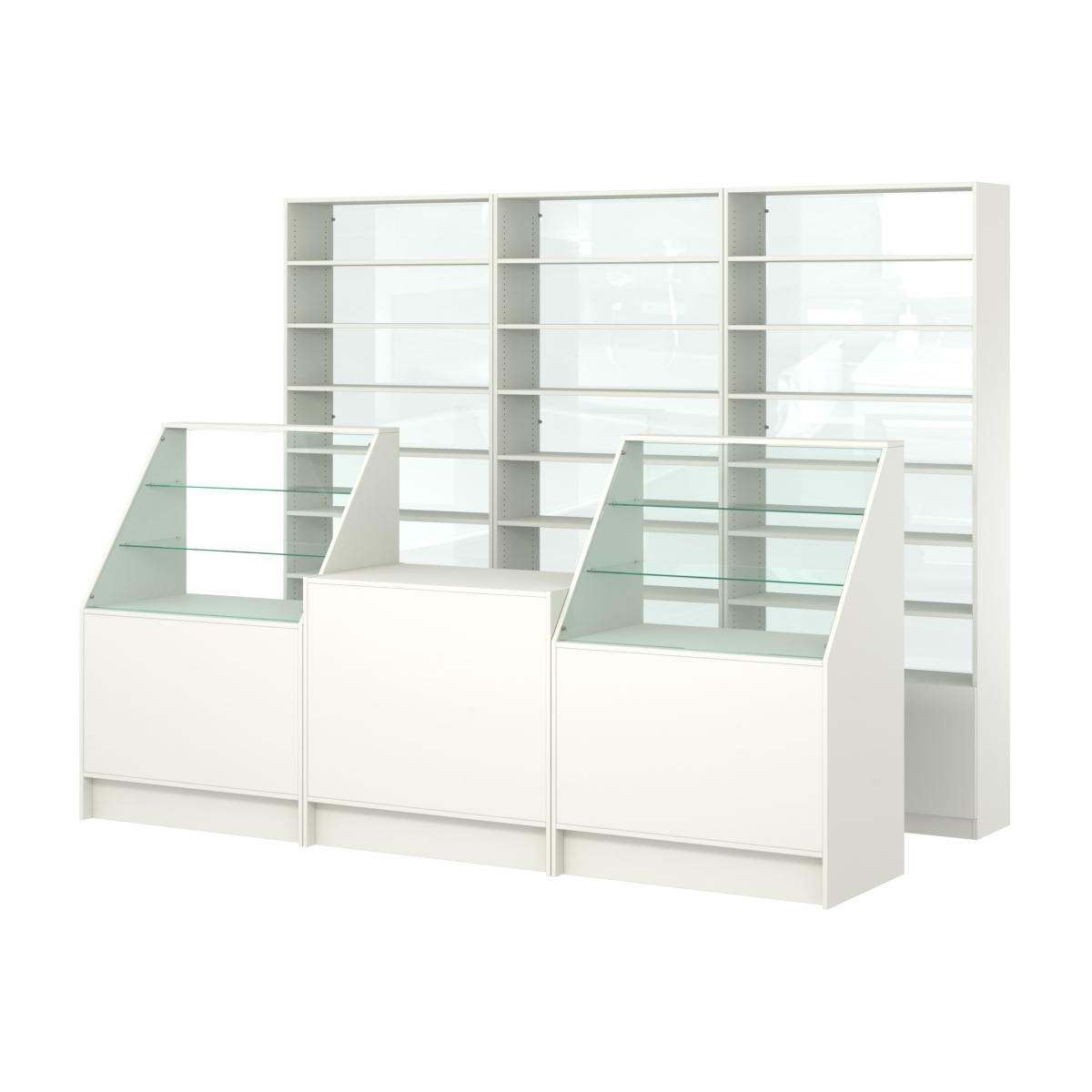 Комплект стеллажей с прямыми полками ДСП LE-6 №12-1 и прилавков ЭК-07 Белый