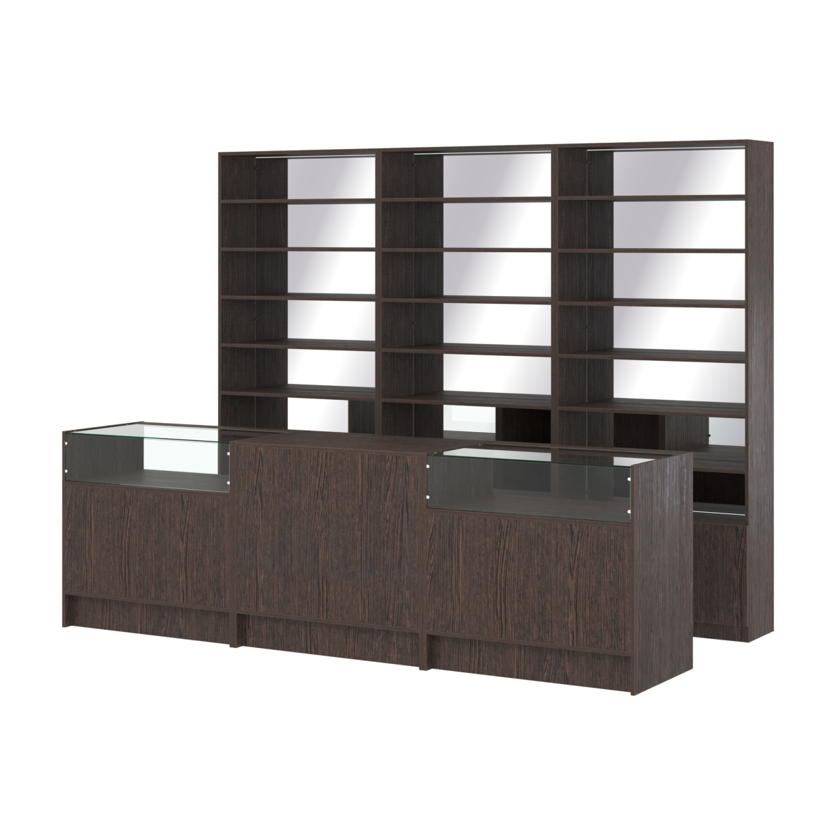 Комплект стеллажей с прямыми полками ДСП LE-6 №12-2 и прилавков ЭК-02 Дуб Венге