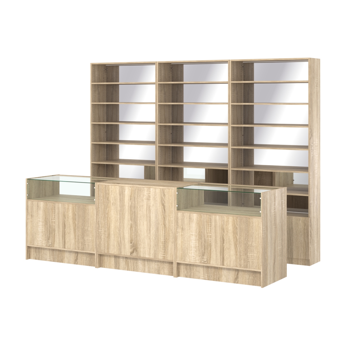 Комплект стеллажей с прямыми полками ДСП LE-6 №12-2 и прилавков ЭК-02 Дуб сонома