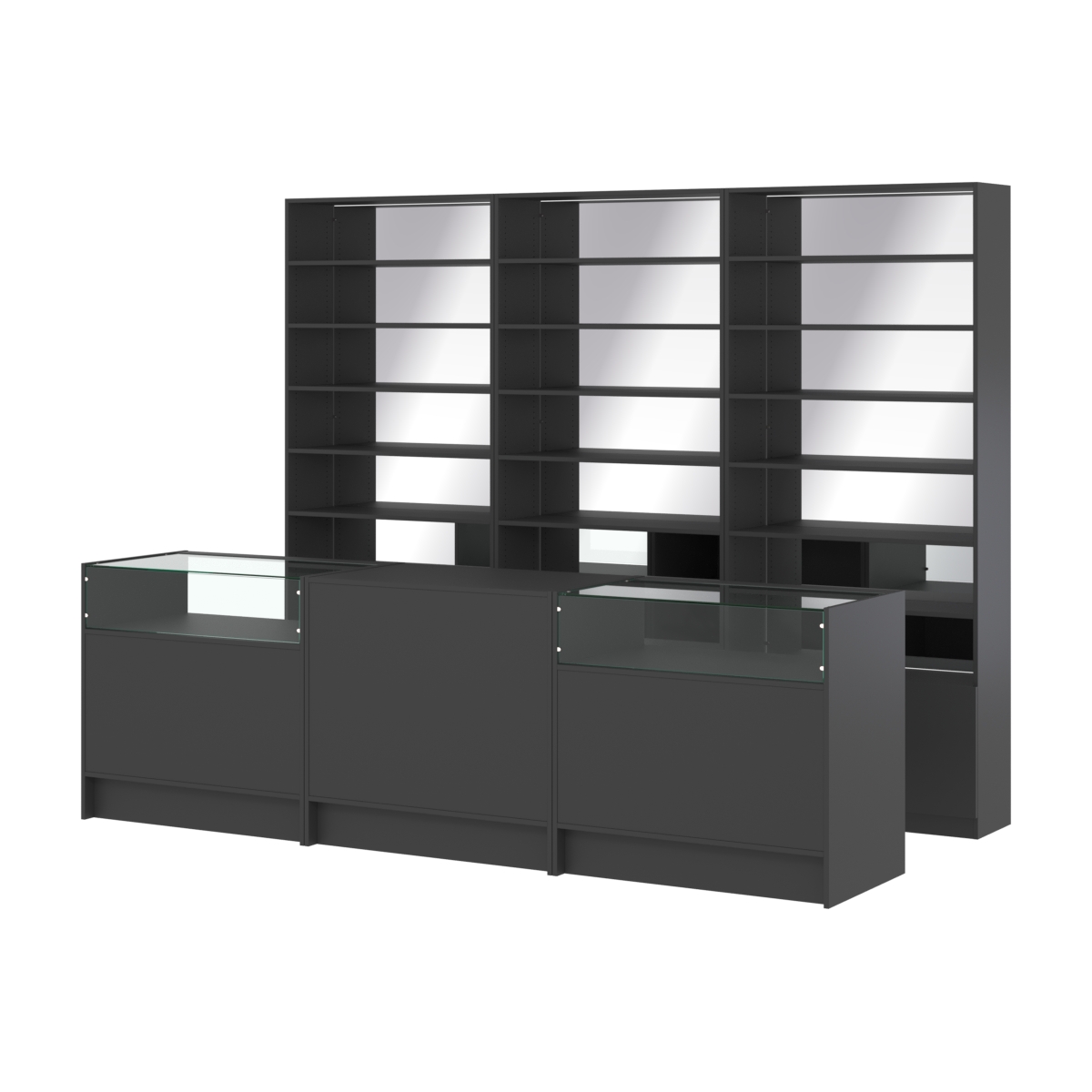 Комплект стеллажей с прямыми полками ДСП LE-6 №12-2 и прилавков ЭК-02 Черный