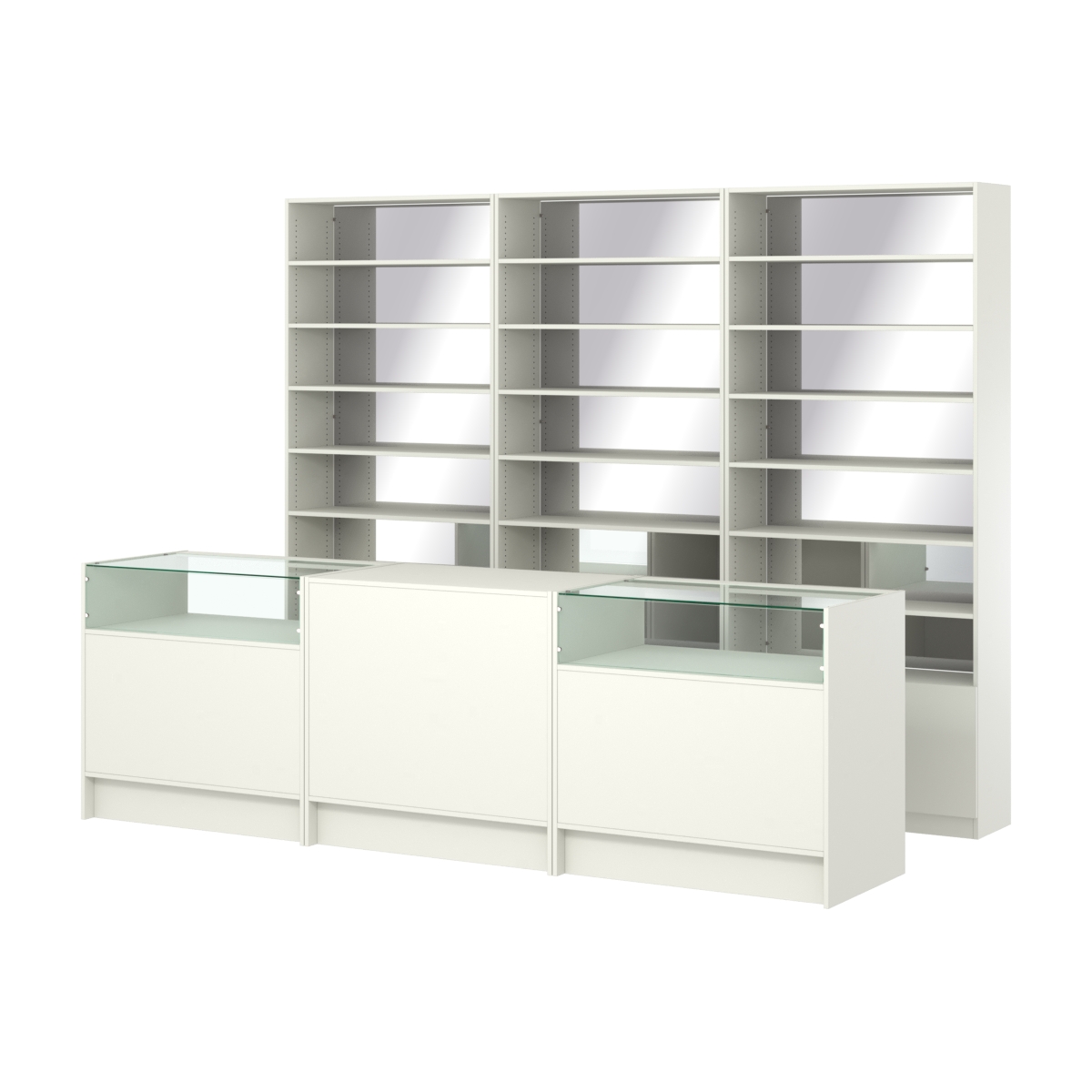 Комплект стеллажей с прямыми полками ДСП LE-6 №12-2 и прилавков ЭК-02 Белый